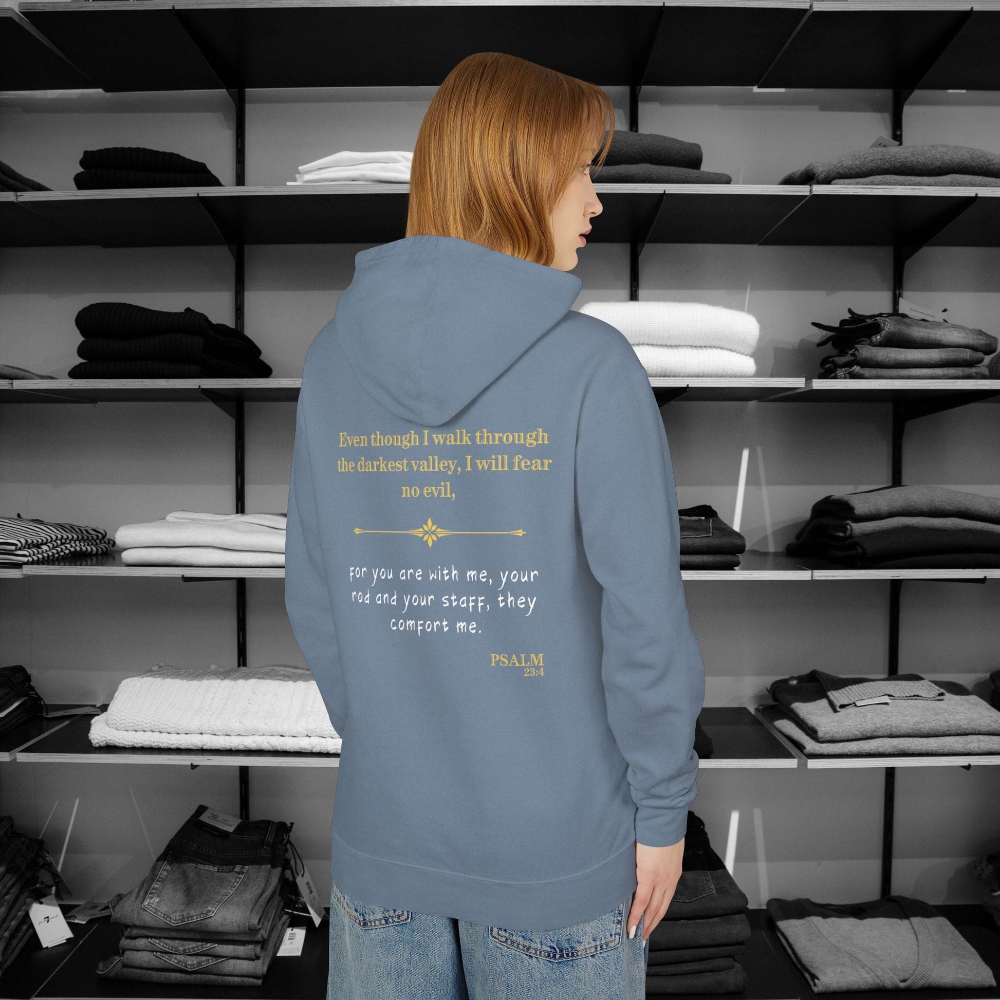 Find comfort in faith with our Psalm 23:4 Inspirational Hoodie. Part of our premium Christian Hoodies collection, crafted with soft Comfort Colors fabric. Wear your beliefs close, spread hope, and stay cozy. Perfect for daily inspiration or thoughtful gifting