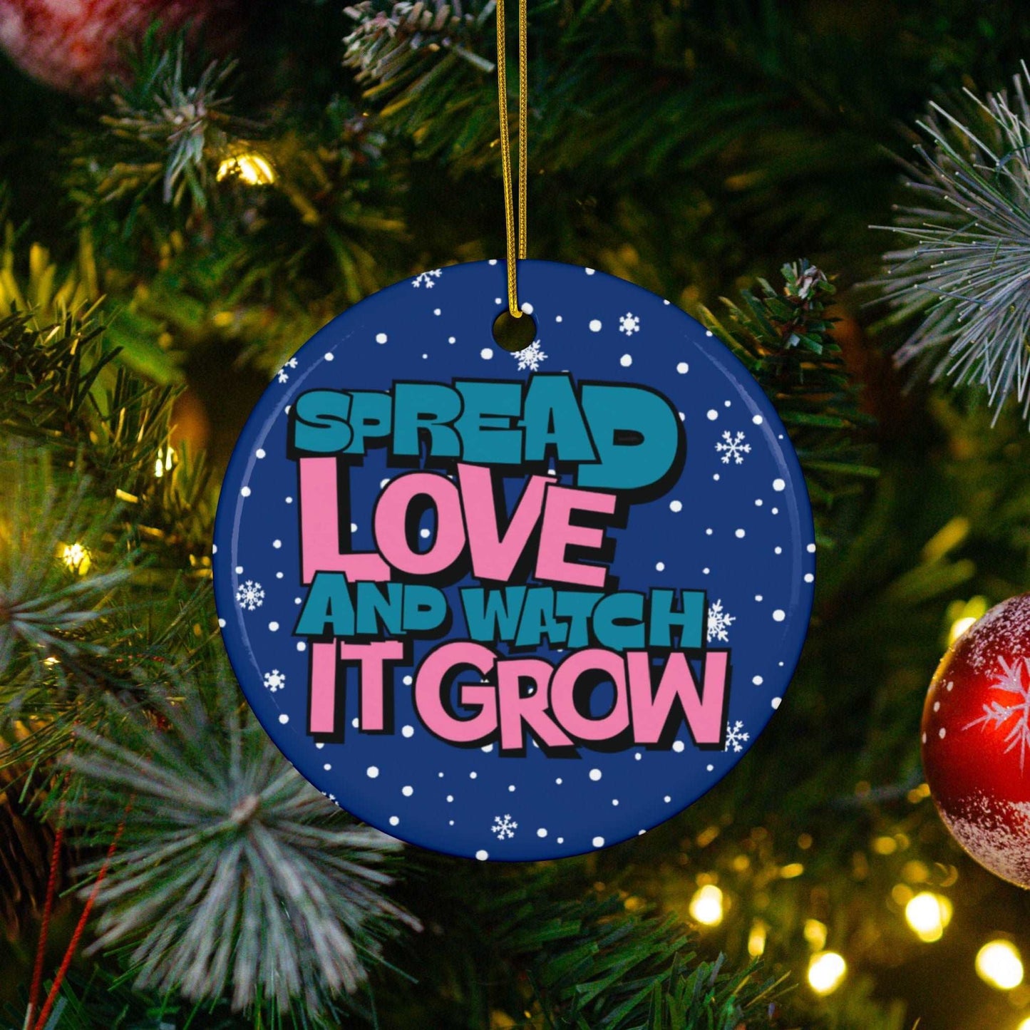 Transform Christmas trees into a beautiful beacon of growing love with Heartfelt Hoodies and these premium ceramic Christmas ornaments Spread Love and Watch it Grow.