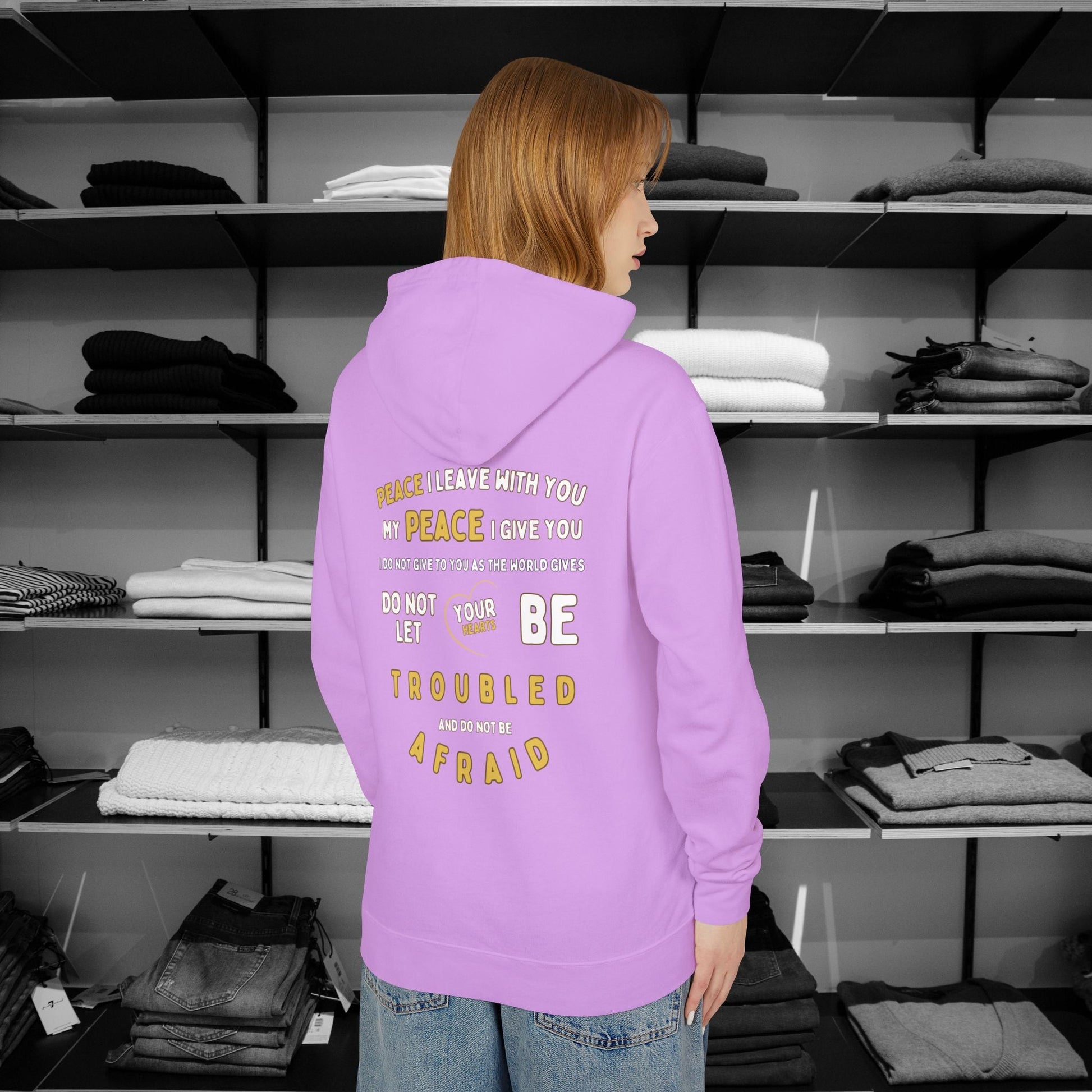 Spread a message of peace and faith with this beautifully designed Comfort Colors Christian hoodies from Heartfelt Hoodies. Features a bold Peace design with a dove.