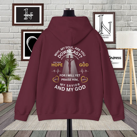 Express your faith in style with these Psalm 42:11 Christian hoodies designed by Heartfelt Hoodies "Praise My Soul" design with the Psalm Verse displayed on the back