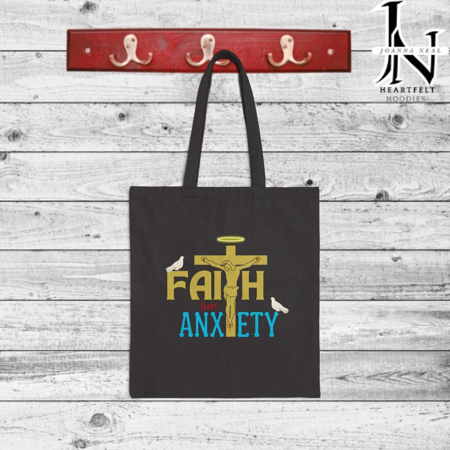 Carry your faith and a powerful reminder of God's peace with our premium "Faith Over Anxiety" cotton canvas Christian tote bag. Beautifully designed Christian tote. 