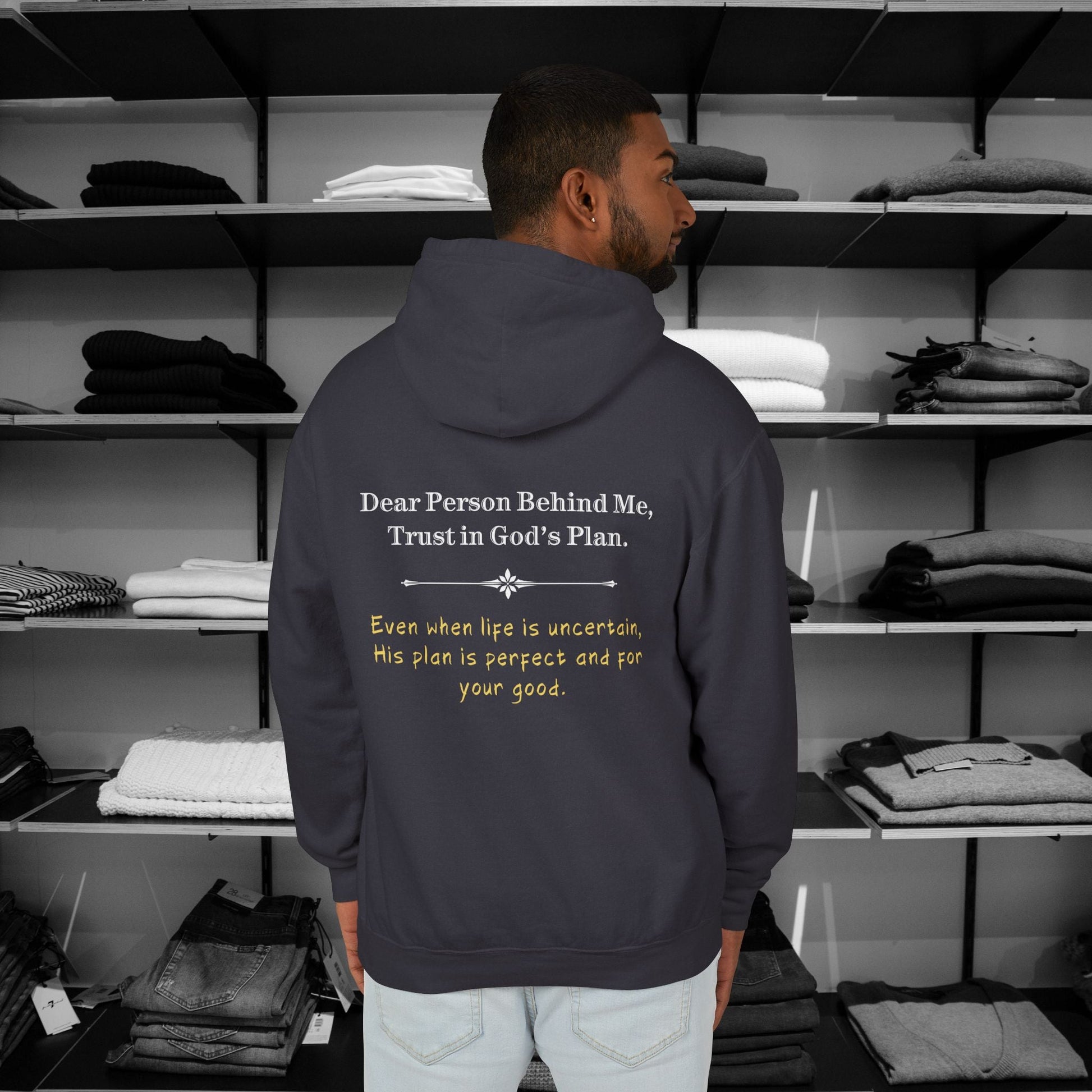 Wrap up in love & encouragement with Dear Person Behind Me hoodies "Trust in God’s Plan".These Christian hoodies are designed with love and faith and perfect for church