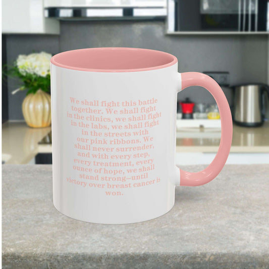 Meet Your New Favorite Feel-Good Mug. Start your mornings with a little extra love and inspiration with this Breast Cancer Awareness Coffee Mug. Pink & White tea cup