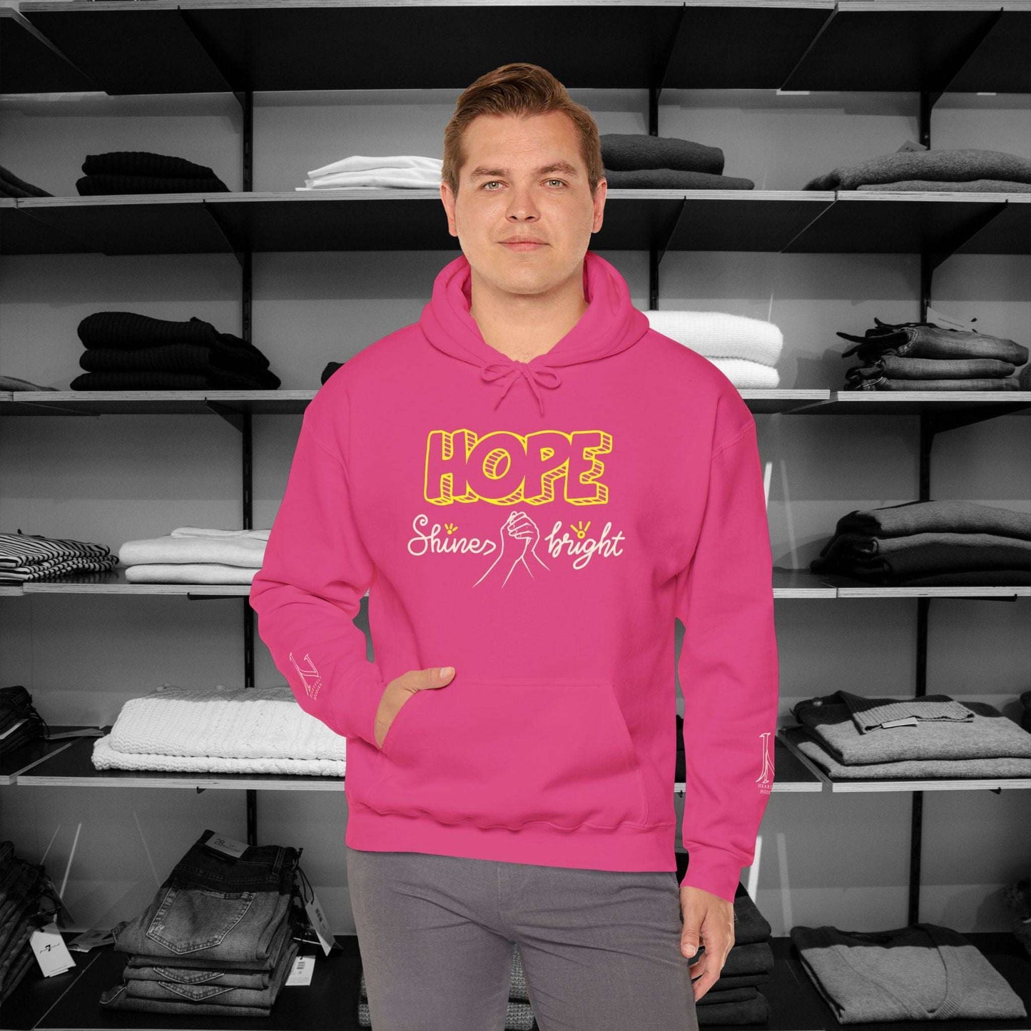 Dear Person Behind Me Hoodie, In Pink, We Find Strength and Hope Stand strong and stylish in this empowering hoodie that speaks both to the inner and outer strength