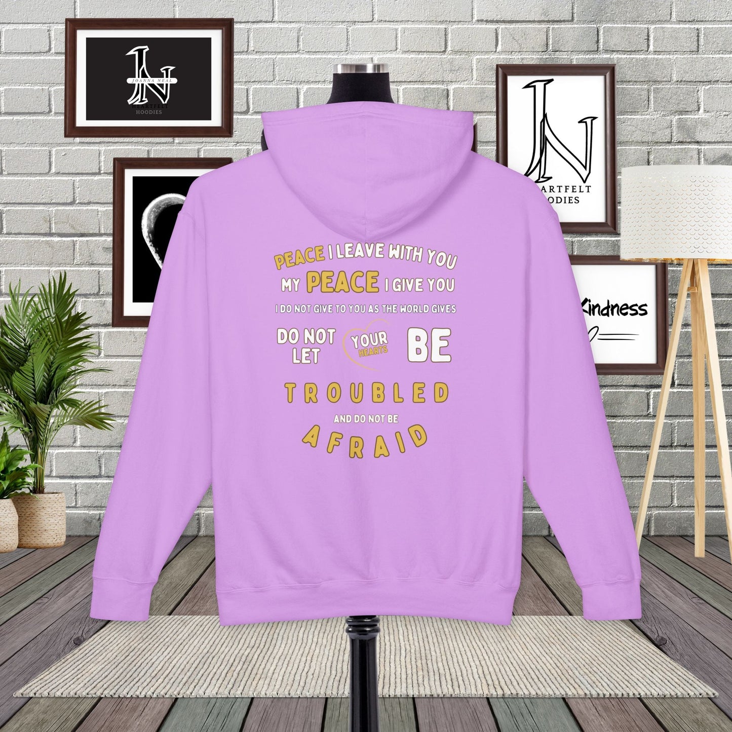 Spread a message of peace and faith with this beautifully designed Comfort Colors Christian hoodies from Heartfelt Hoodies. Features a bold Peace design with a dove.