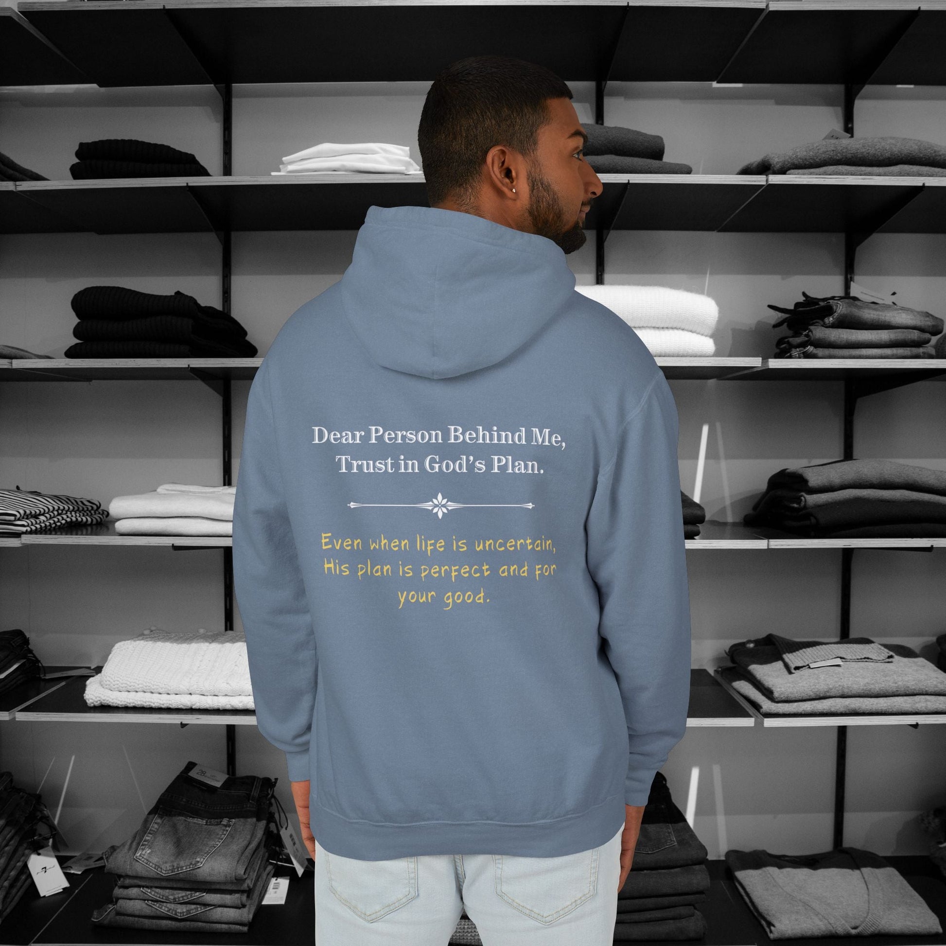 Wrap up in love & encouragement with Dear Person Behind Me hoodies "Trust in God’s Plan".These Christian hoodies are designed with love and faith and perfect for church