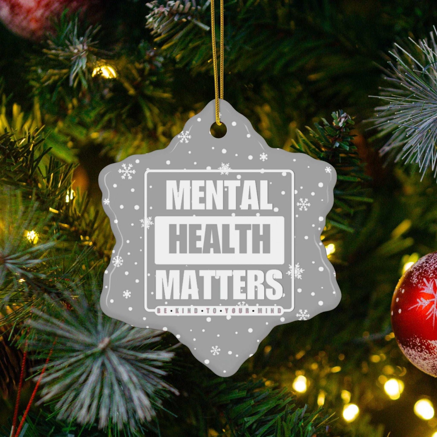 Celebrate the season while you spread important messages with this Mental Health Matters Holiday Ceramic Christmas Ornaments. Lovingly designed by Heartfelt Hoodies.