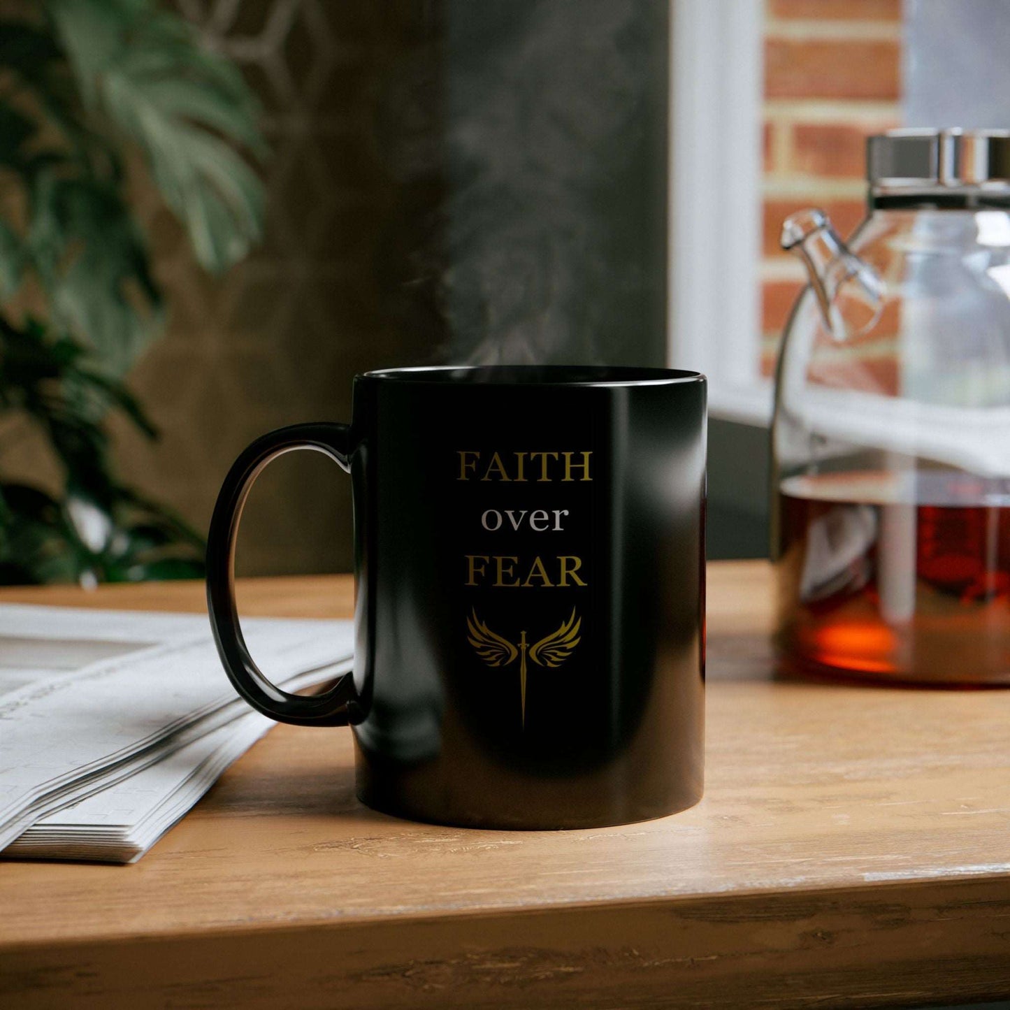 Drink your Sunday church gathering morning coffee with love and encouragement with our 11oz Accent mug "Cast All Your Worries on Him"  Christian ceramic coffee mug. 