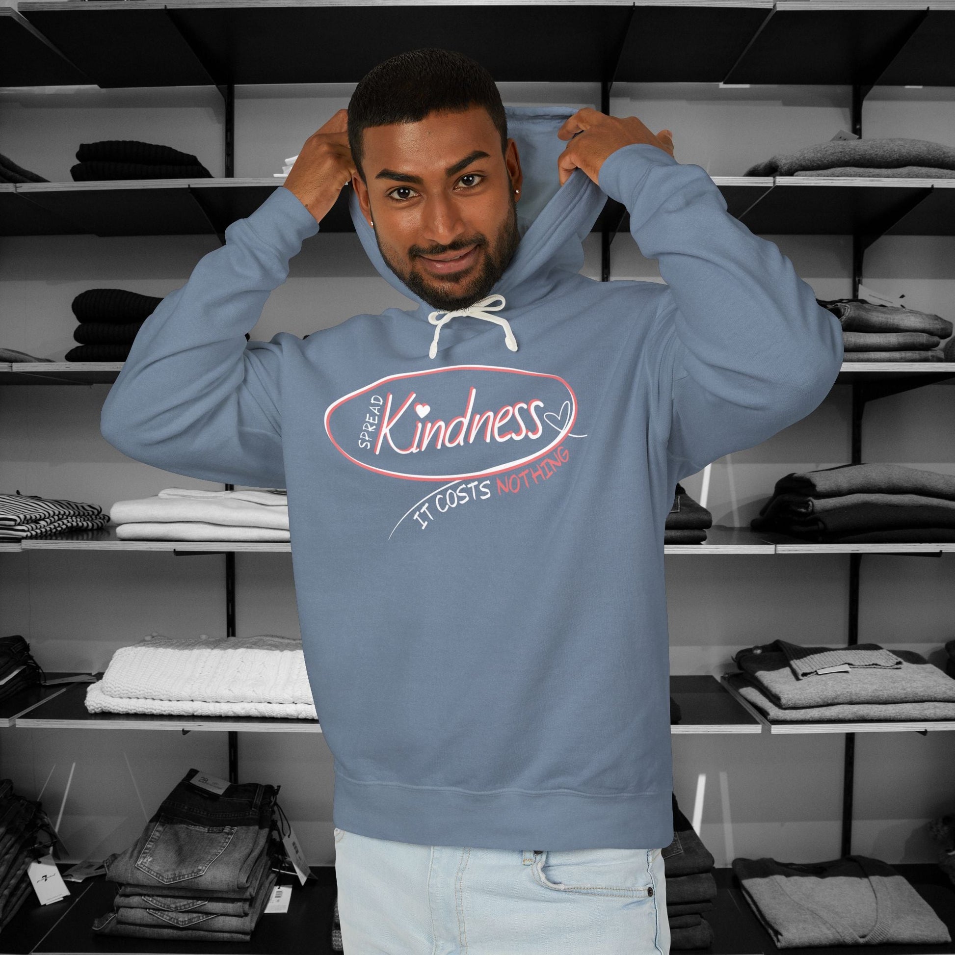 Spread positivity with our  Person Behind Me Hoodie. The message 'Kindness Costs Nothing' reminds us of life's simple truths. Made with soft Comfort Colors fabric, this cozy hoodie combines style, comfort, and a powerful message. Inspire kindness wherever you go."