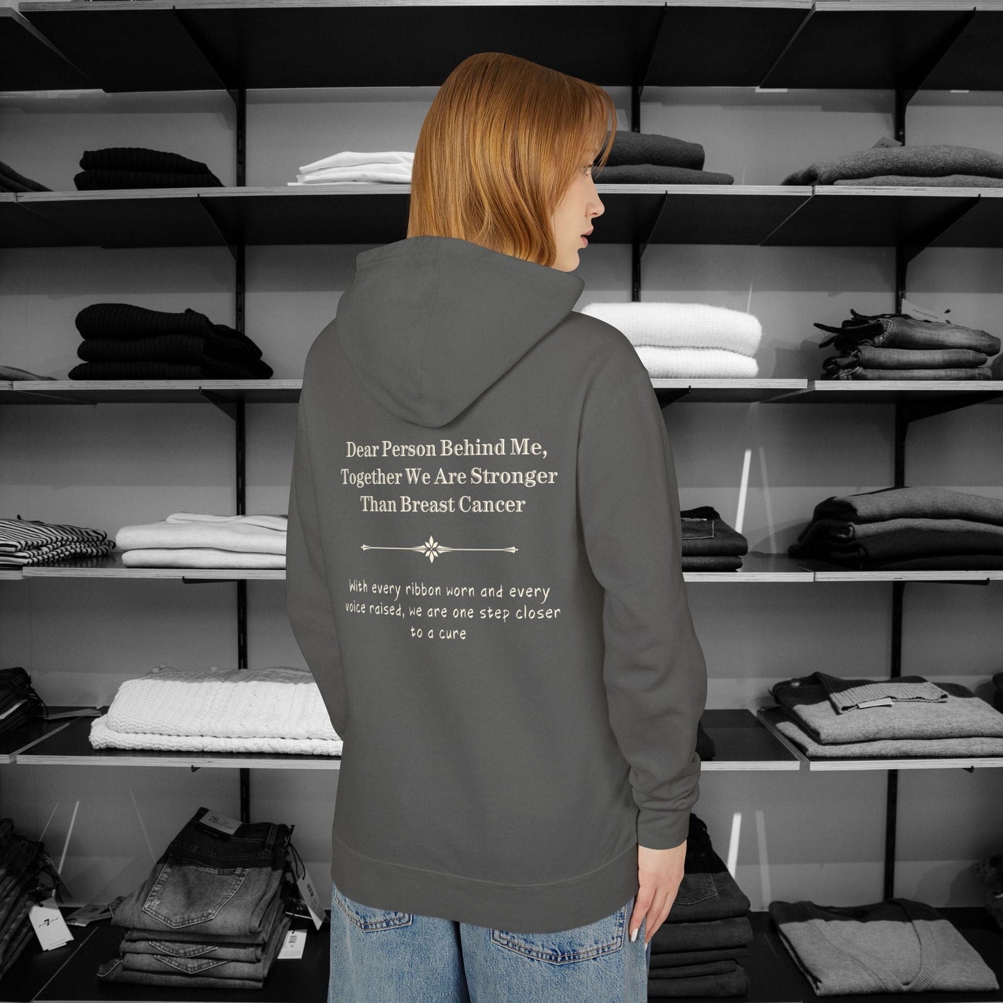 Stand strong and stylish in this empowering hoodie, It speaks to inner and outer strength. Dear Person Behind Me Hoodie - Together We Are Stronger Than Breast Cancer