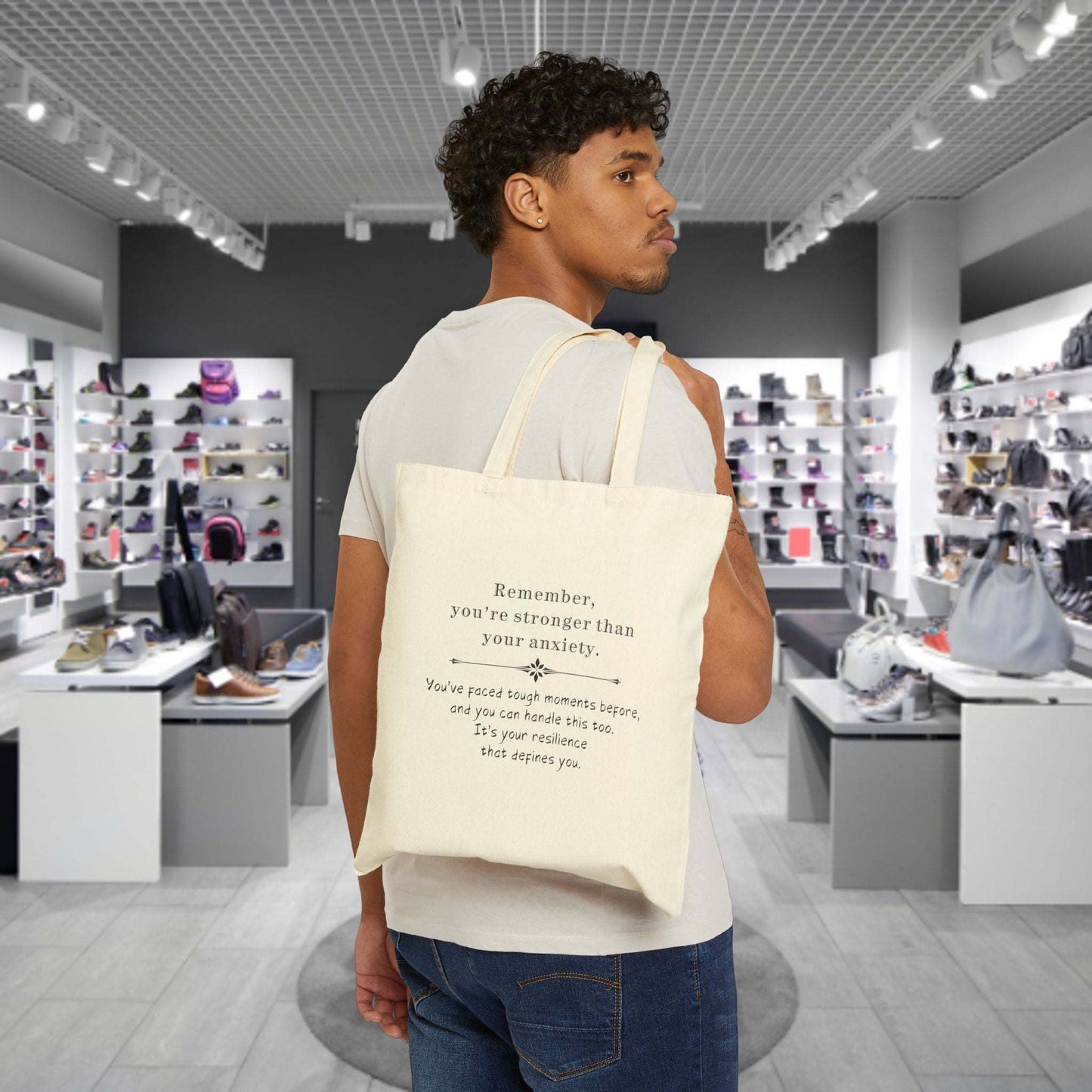 Anxiety can feel overwhelming, but a simple reminder can make all the difference. This Anxiety Cotton Canvas Tote Bag is designed to spread a message of strength and hope with the phrase, "Remember you're stronger than your anxiety