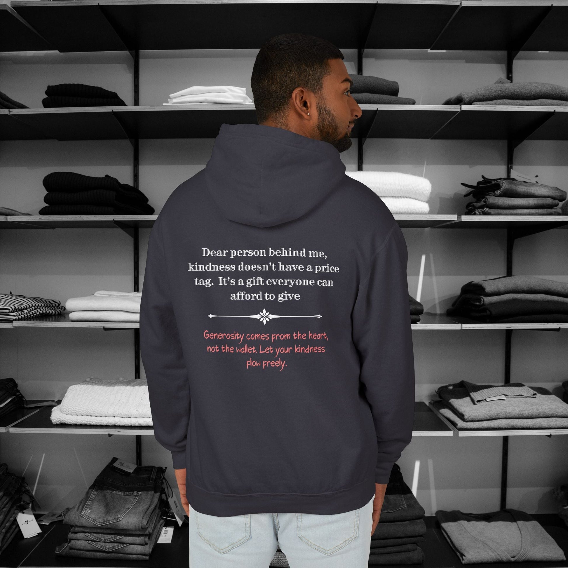 Spread positivity with our  Person Behind Me Hoodie. The message 'Kindness Costs Nothing' reminds us of life's simple truths. Made with soft Comfort Colors fabric, this cozy hoodie combines style, comfort, and a powerful message. Inspire kindness wherever you go."