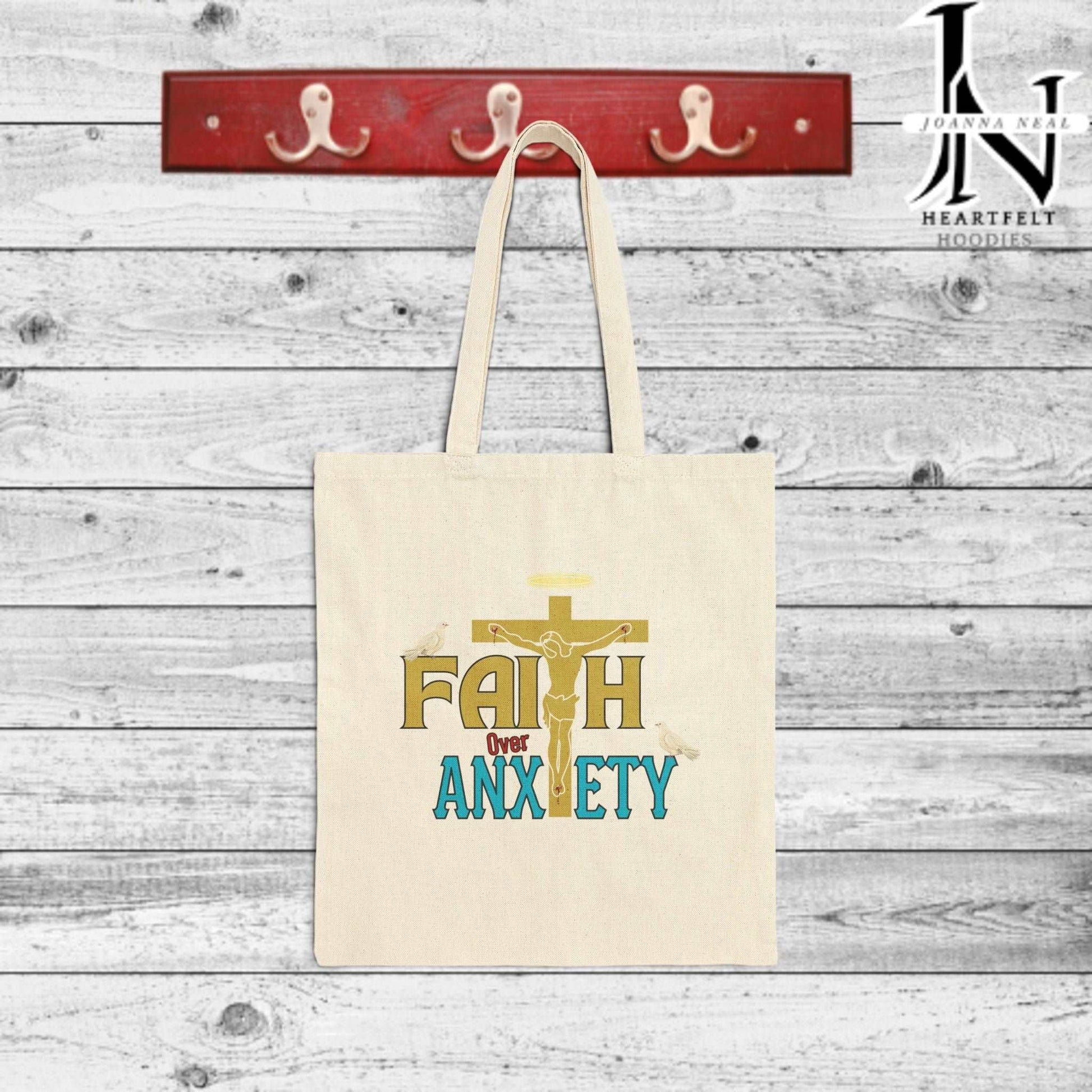 Carry your faith and a powerful reminder of God's peace with our premium "Faith Over Anxiety" cotton canvas Christian tote bag. Beautifully designed Christian tote. 