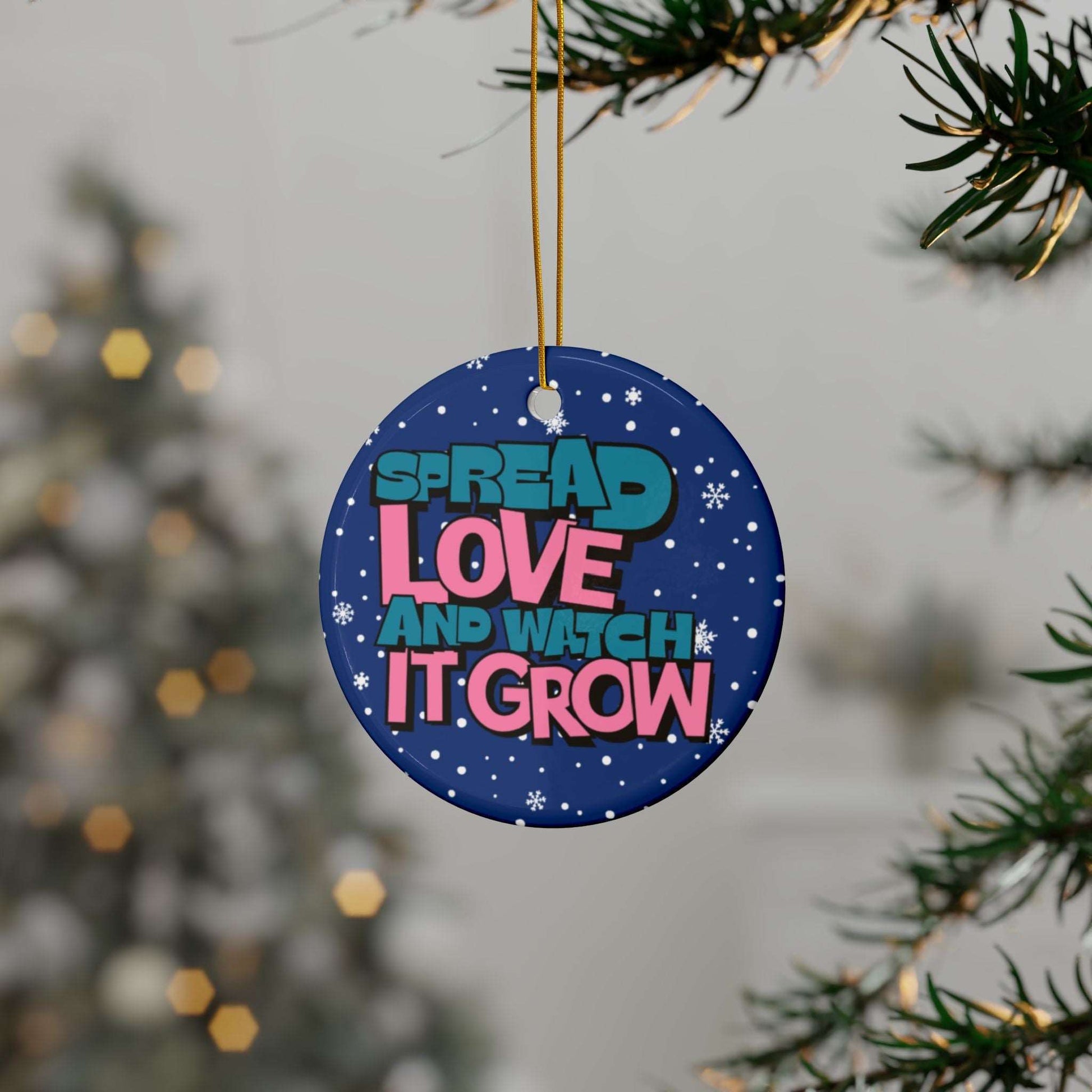 Transform Christmas trees into a beautiful beacon of growing love with Heartfelt Hoodies and these premium ceramic Christmas ornaments Spread Love and Watch it Grow.