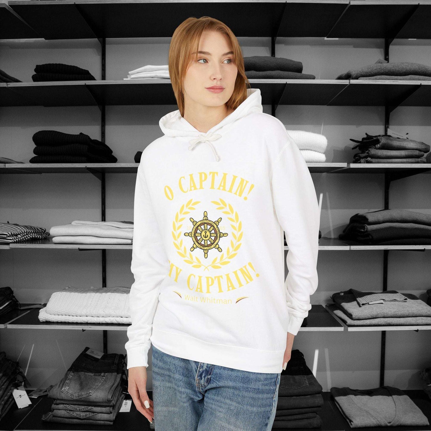 Honor the legacy of Walt Whitman's "O Captain! My Captain!" with this beautifully crafted Poetry Clothing hoodie. Inspired by the timeless elegy for Abraham Lincoln.