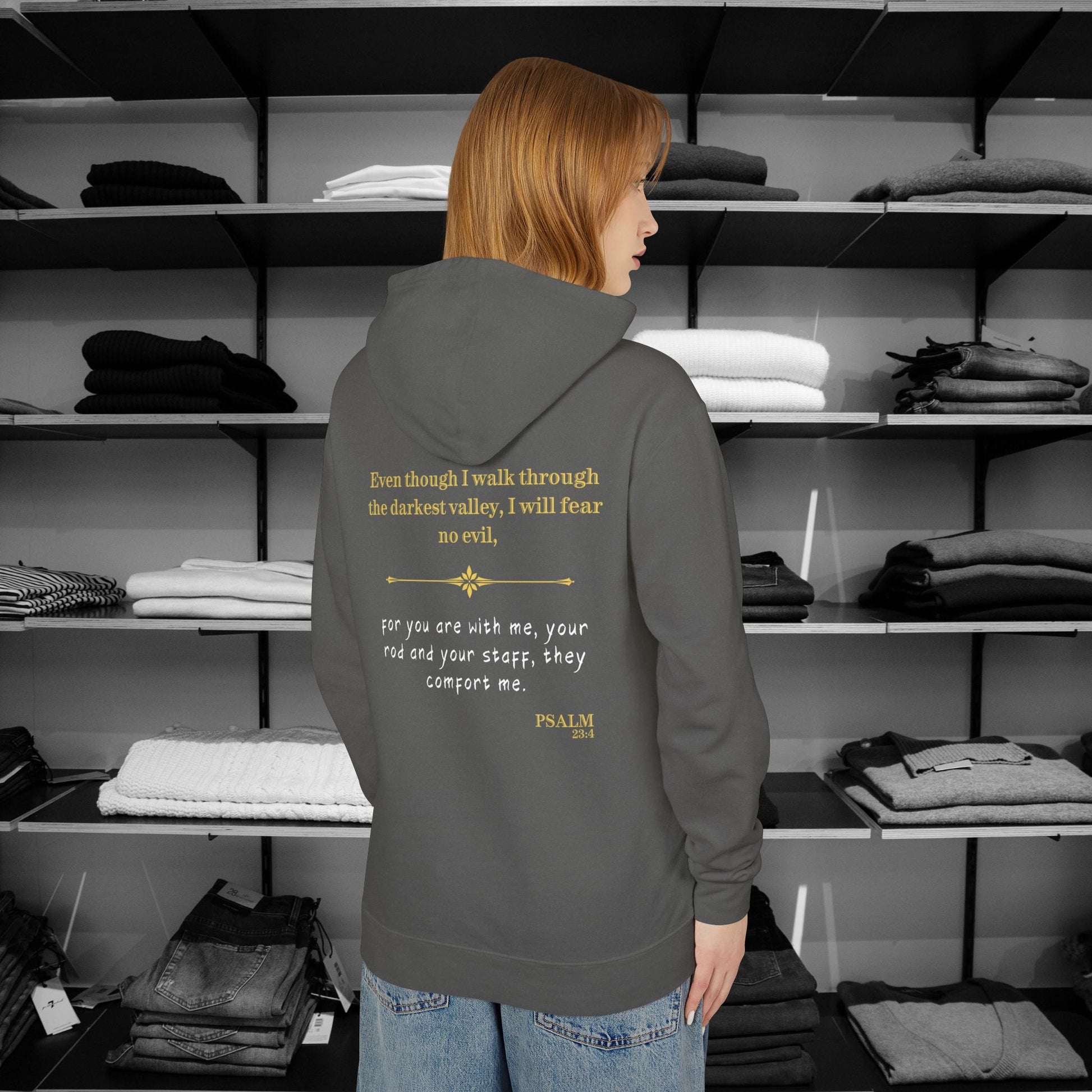 Find comfort in faith with our Psalm 23:4 Inspirational Hoodie. Part of our premium Christian Hoodies collection, crafted with soft Comfort Colors fabric. Wear your beliefs close, spread hope, and stay cozy. Perfect for daily inspiration or thoughtful gifting