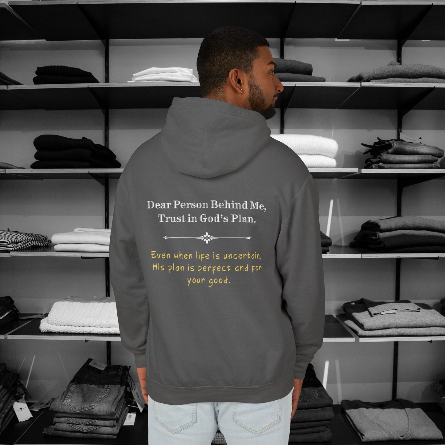 Wrap up in love & encouragement with Dear Person Behind Me hoodies "Trust in God’s Plan".These Christian hoodies are designed with love and faith and perfect for church