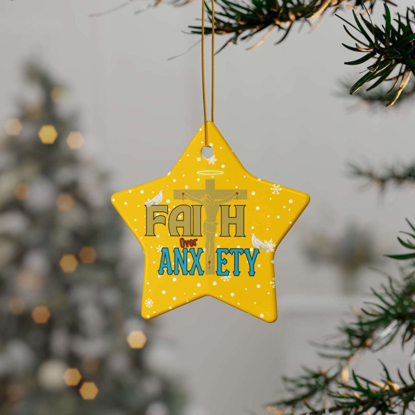 "Faith Over Anxiety" Ceramic Christmas Ornaments| Christian Tree Ornaments