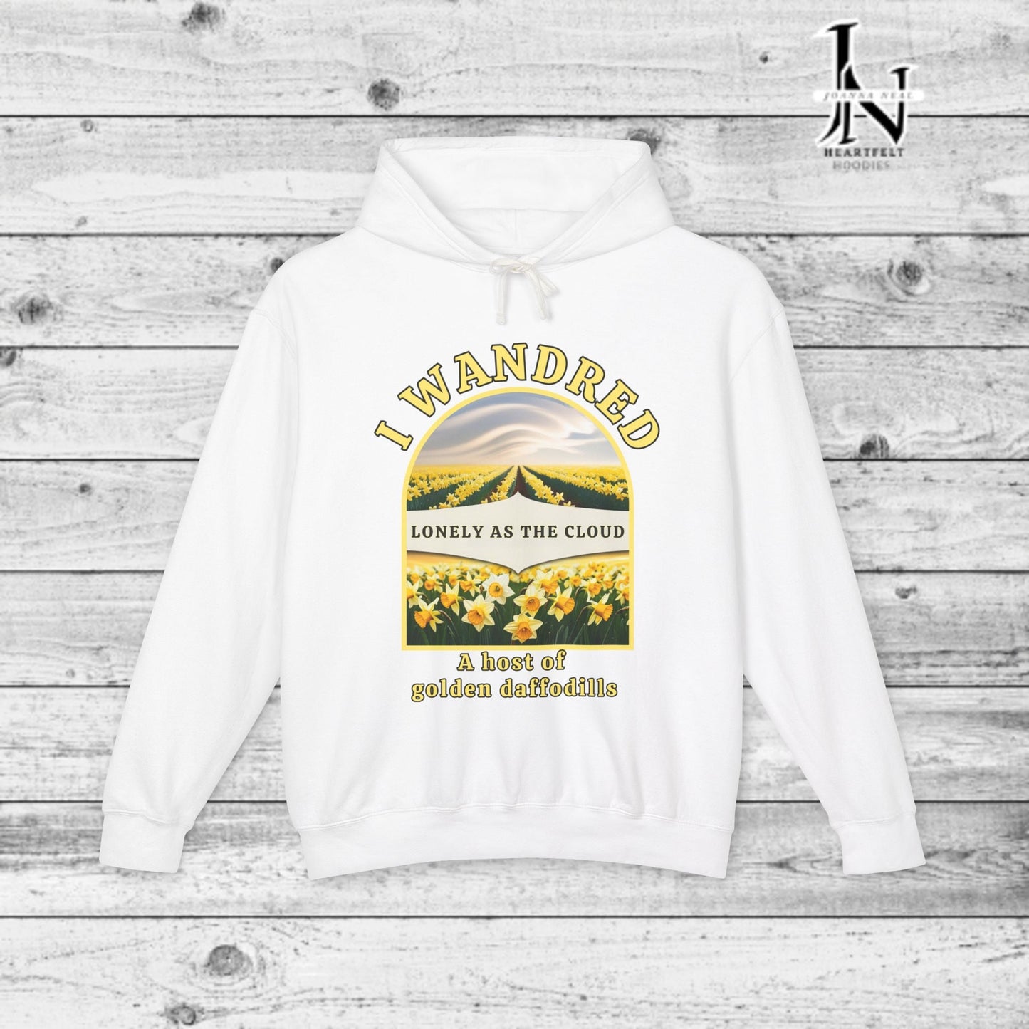 Step into poetry and style with this poetry clothing beautifully designed hoodie inspired by Wordsworth’s timeless verse, "I Wandered Lonely as a Cloud."  Shop Now