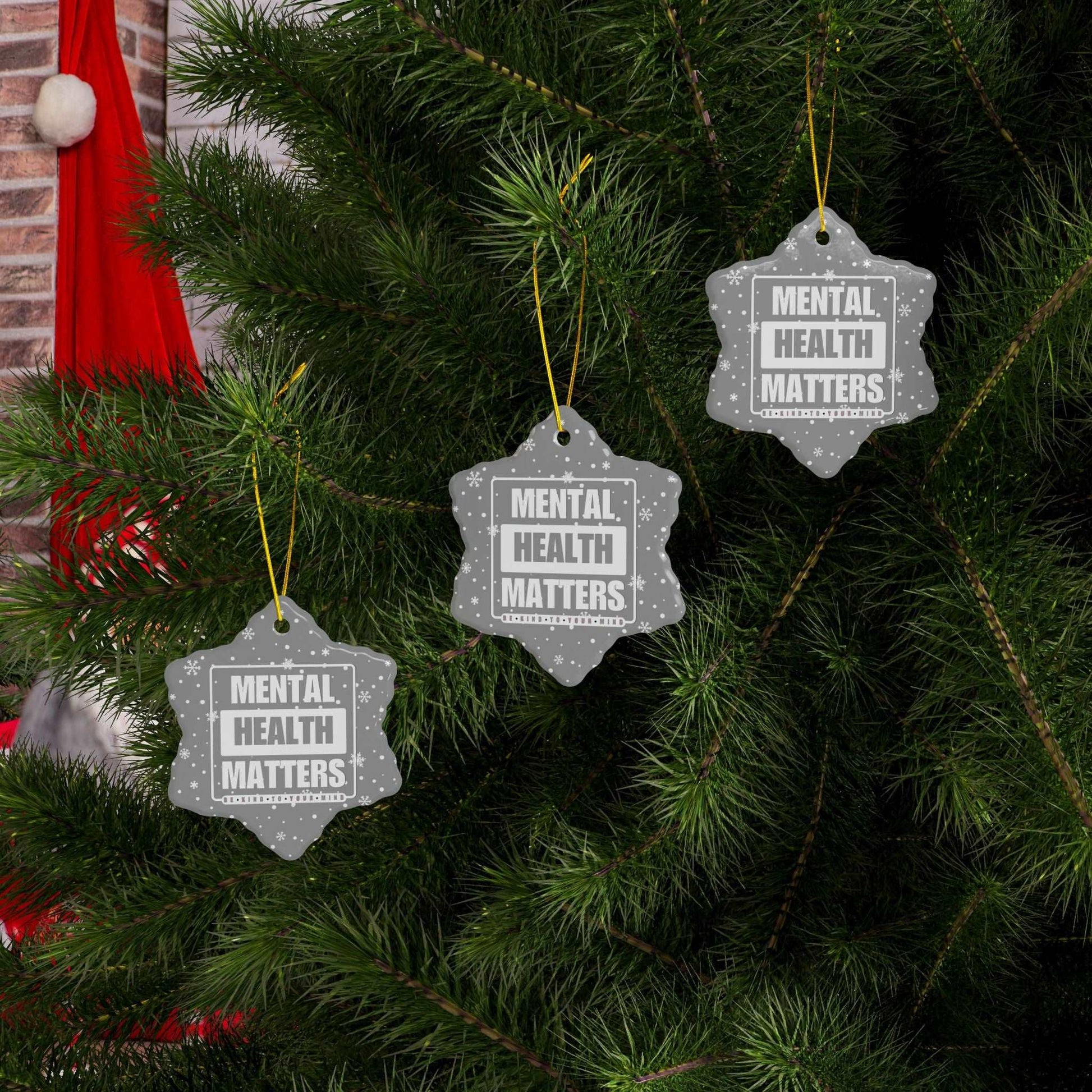 Celebrate the season while you spread important messages with this Mental Health Matters Holiday Ceramic Christmas Ornaments. Lovingly designed by Heartfelt Hoodies.