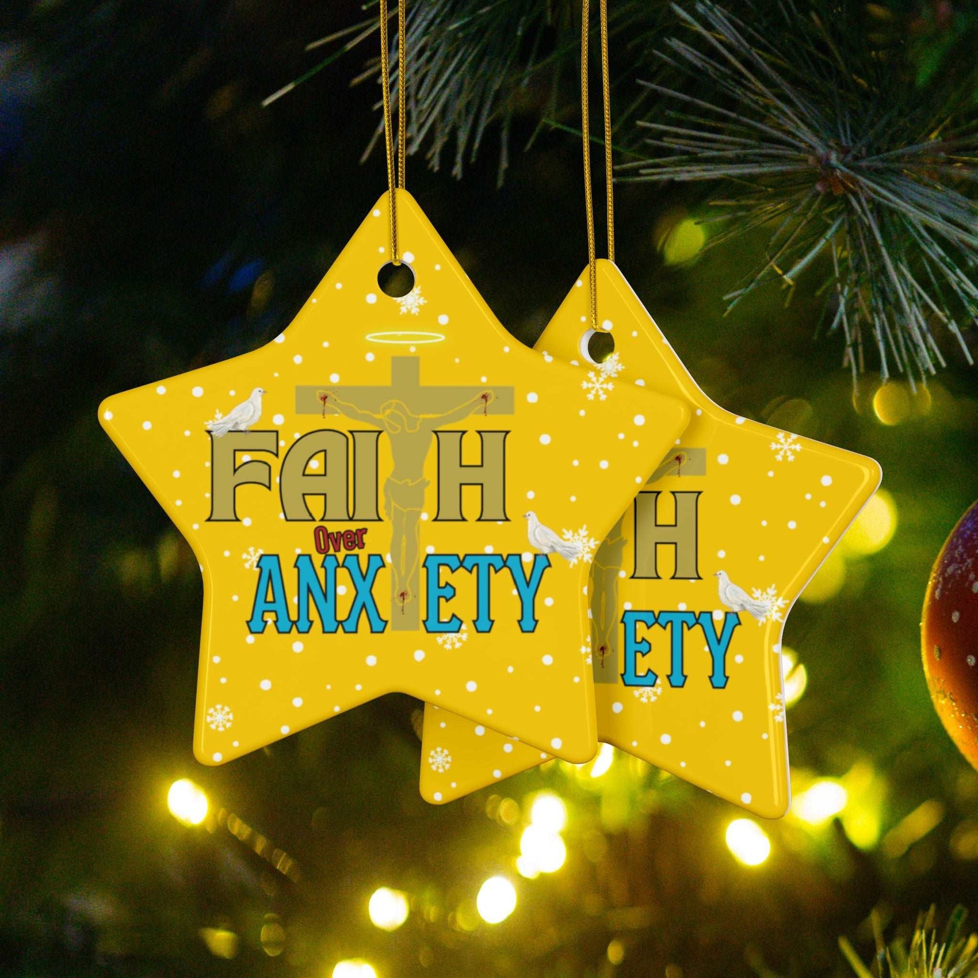 "Faith Over Anxiety" Ceramic Christmas Ornaments| Christian Tree Ornaments