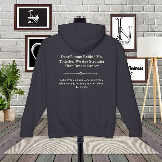 Stand strong and stylish in this empowering hoodie, It speaks to inner and outer strength. Dear Person Behind Me Hoodie - Together We Are Stronger Than Breast Cancer