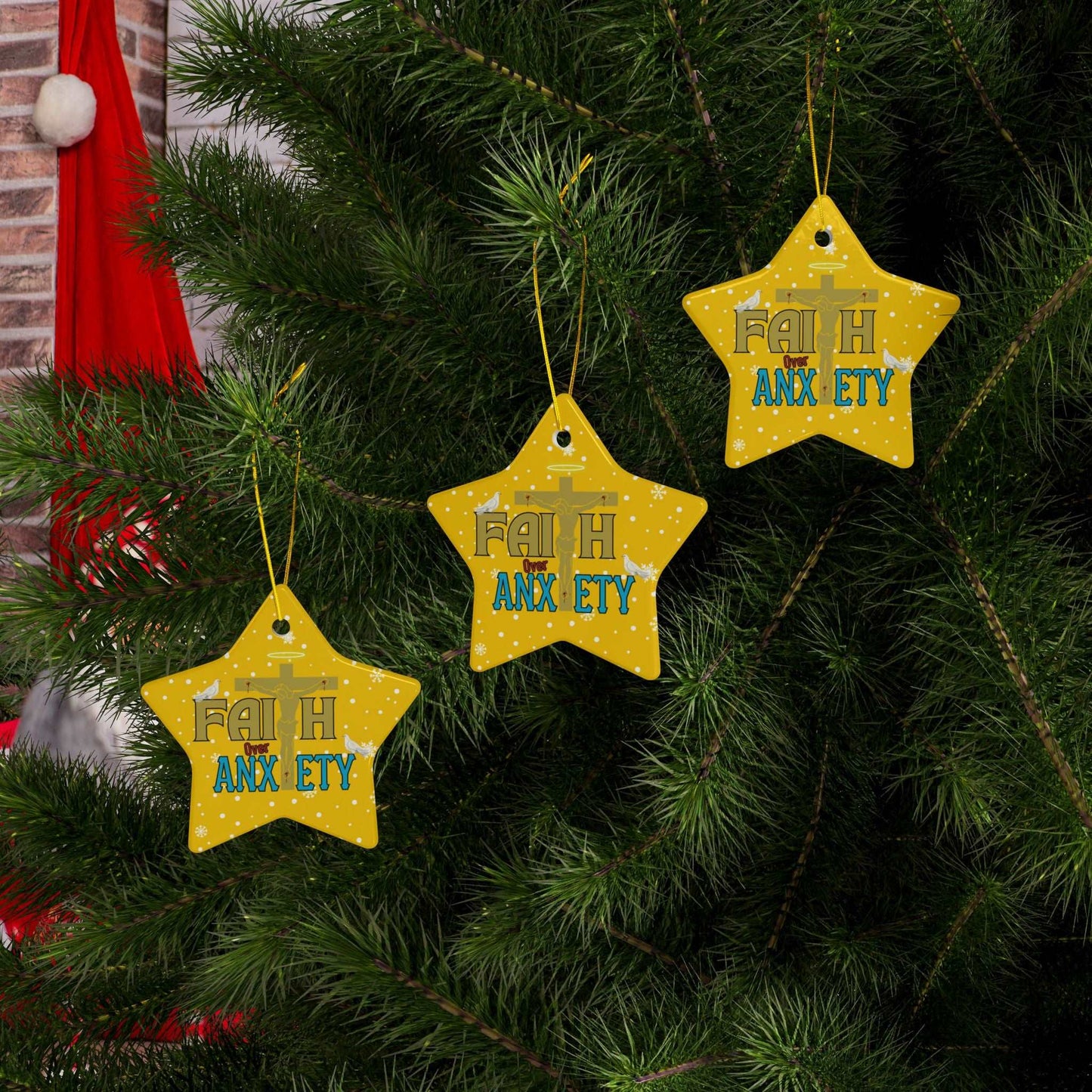 "Faith Over Anxiety" Ceramic Christmas Ornaments| Christian Tree Ornaments