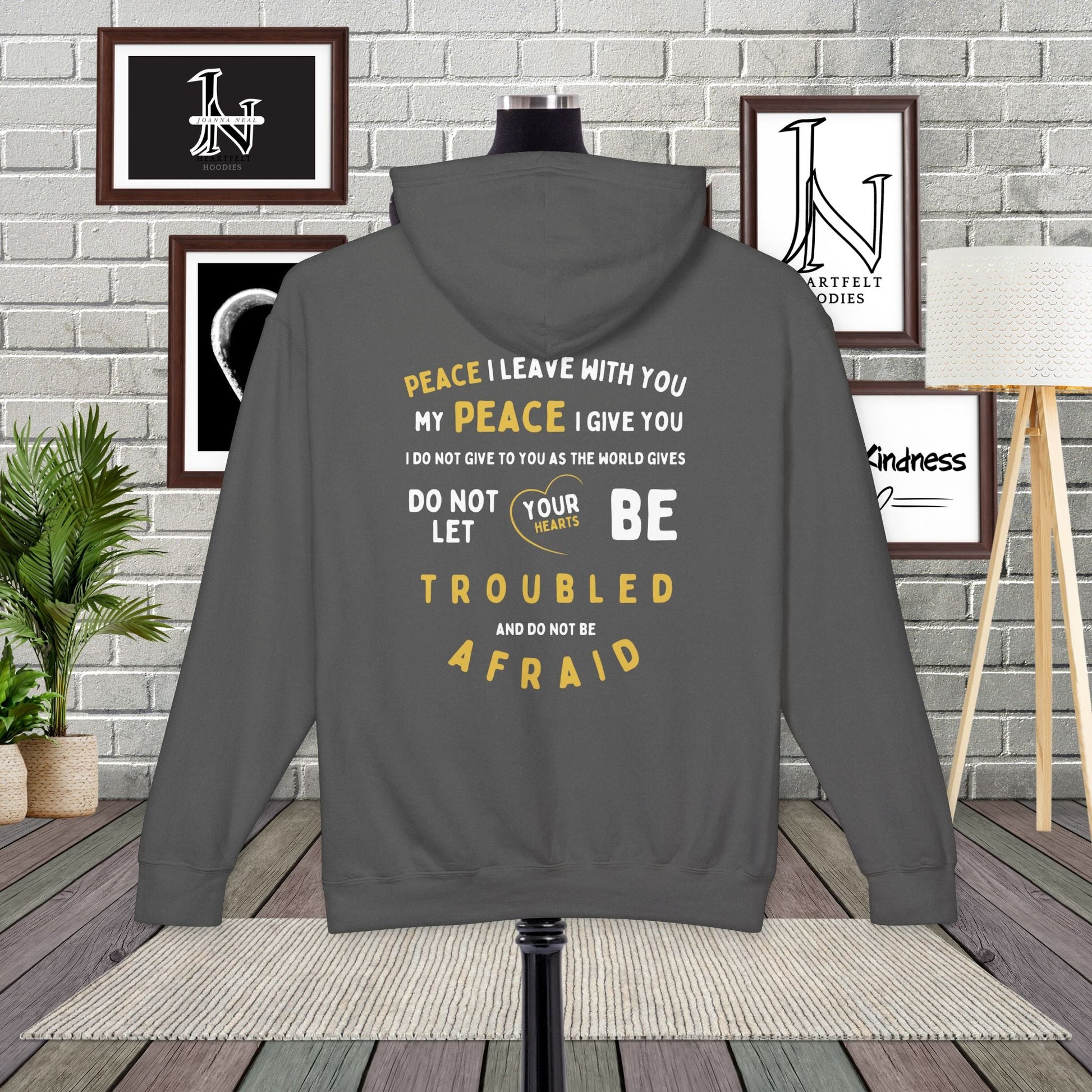 Spread a message of peace and faith with this beautifully designed Comfort Colors Christian hoodies from Heartfelt Hoodies. Features a bold Peace design with a dove.