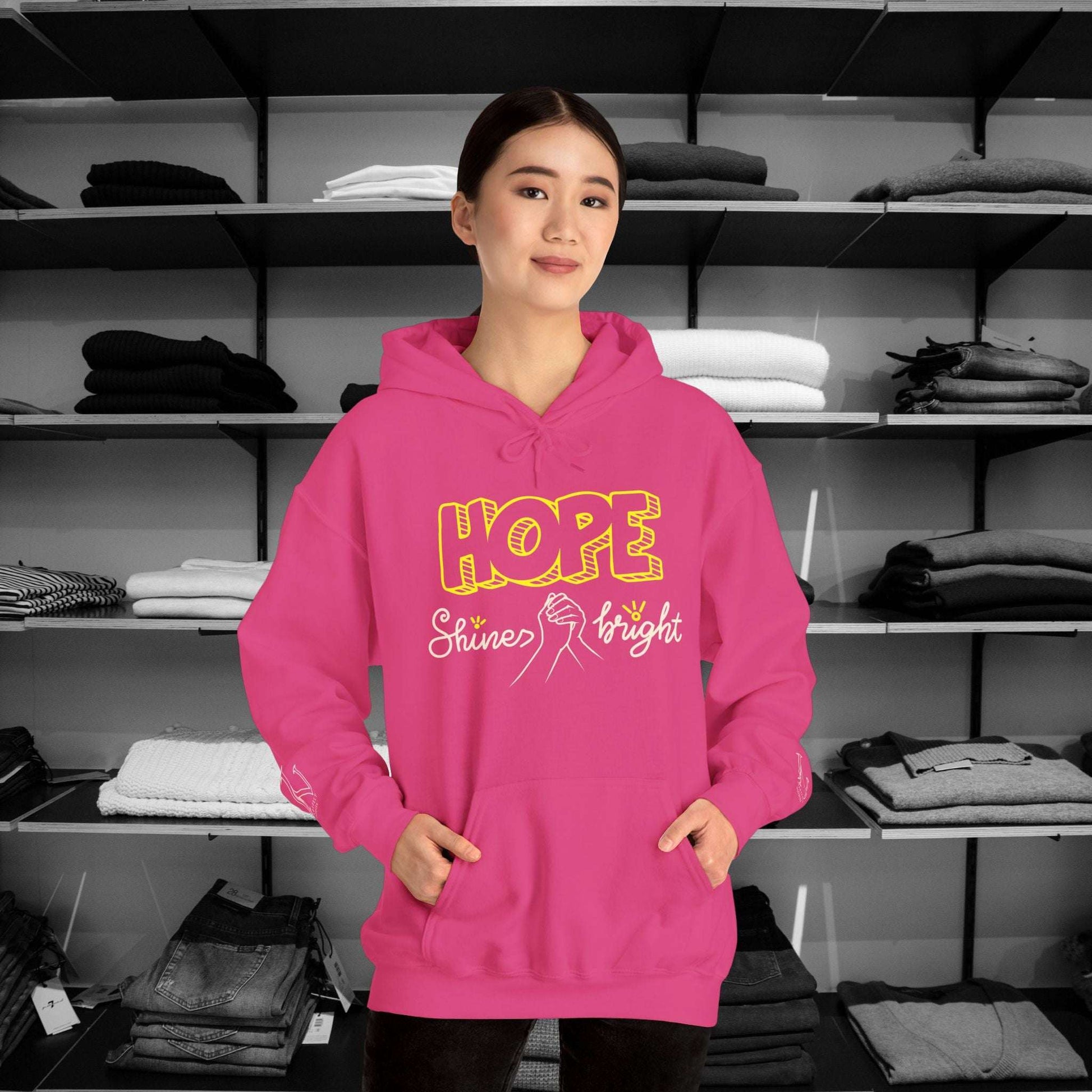 Dear Person Behind Me Hoodie, In Pink, We Find Strength and Hope Stand strong and stylish in this empowering hoodie that speaks both to the inner and outer strength