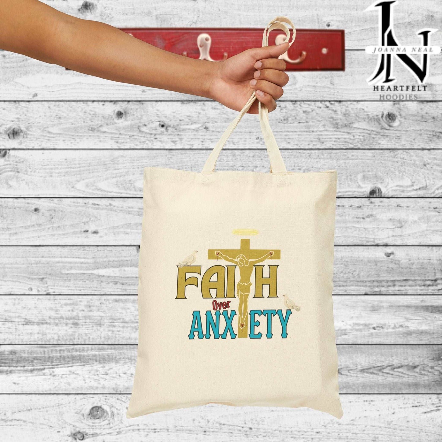 Carry your faith and a powerful reminder of God's peace with our premium "Faith Over Anxiety" cotton canvas Christian tote bag. Beautifully designed Christian tote. 