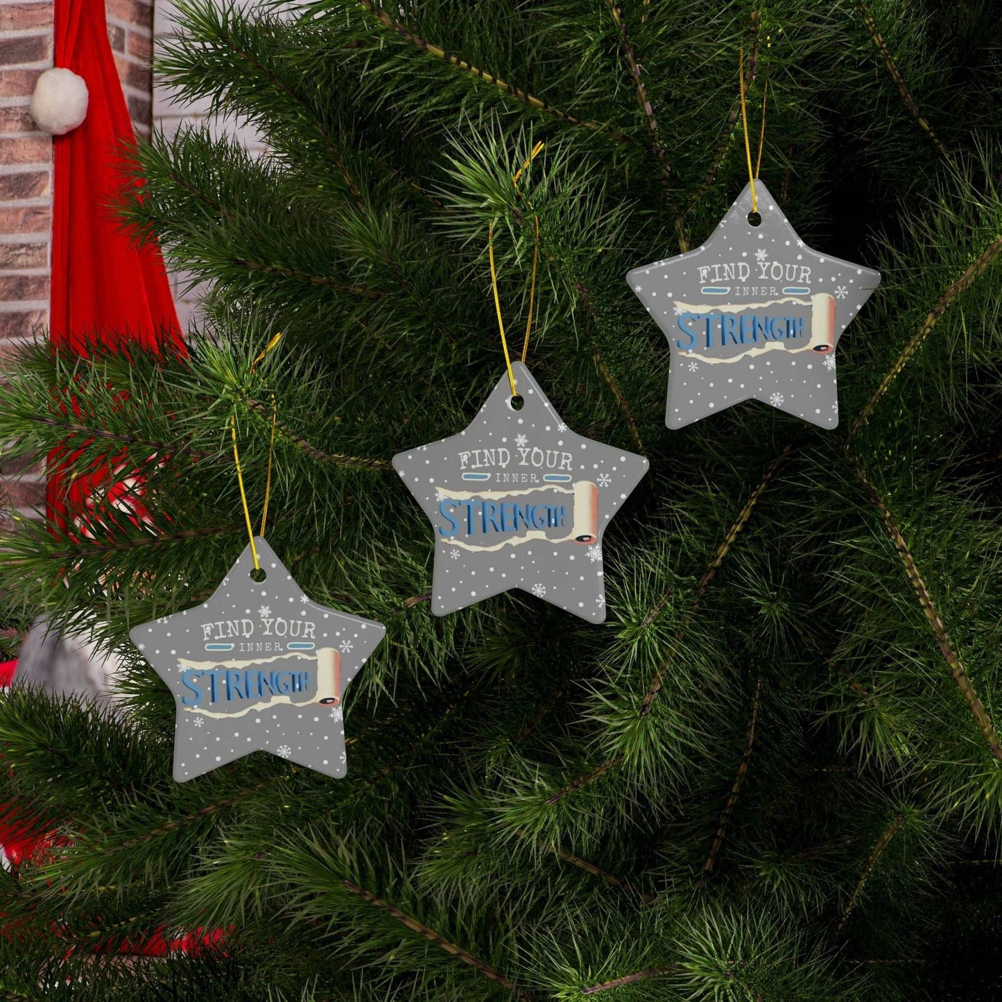 At Heartfelt Hoodies our Seasonal accessories are now available. Check out our Mental Health premium ceramic Christmas ornaments including this "Find Your Inner Strength" Christmas tree ornament available in 4 shapes and colors.