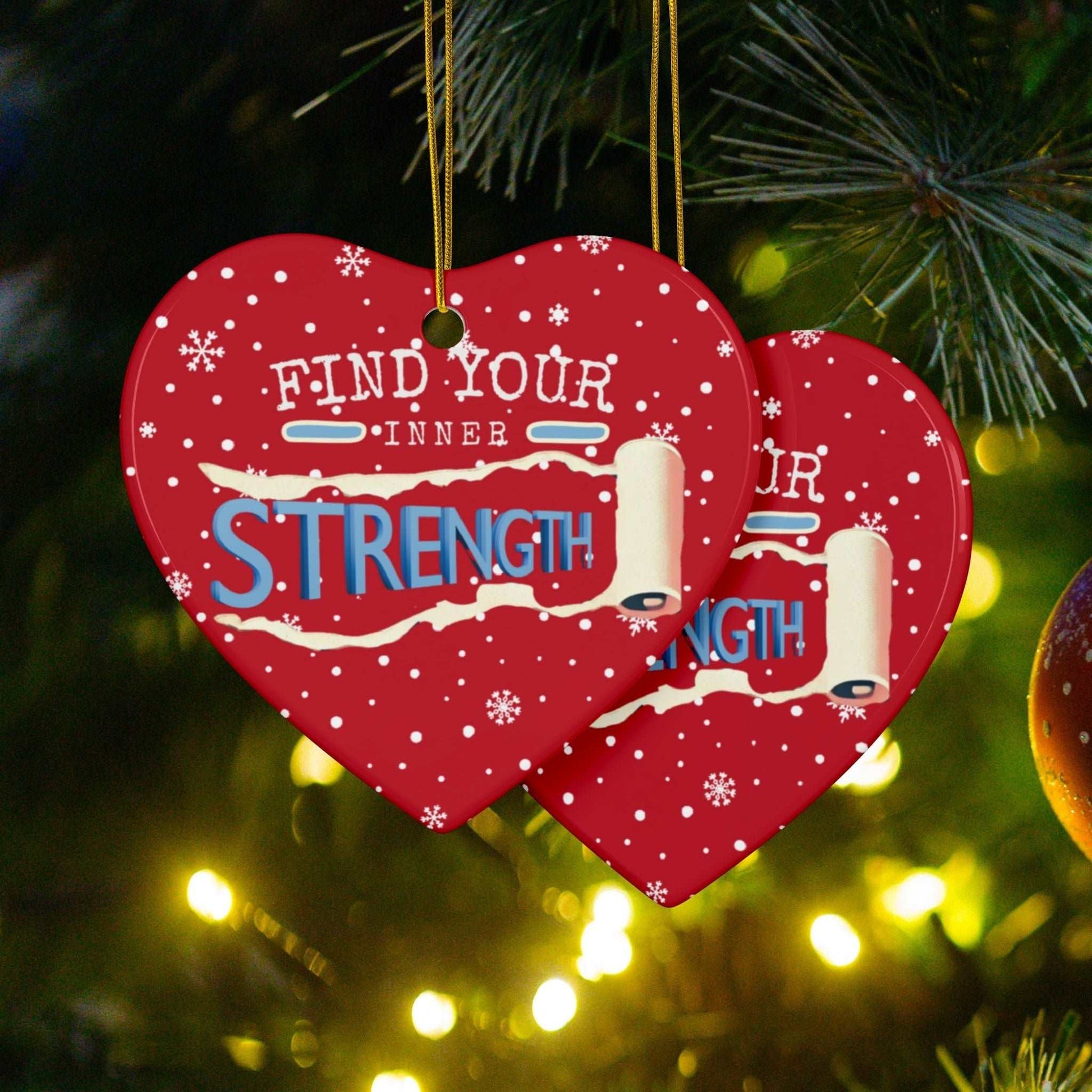 At Heartfelt Hoodies our Seasonal accessories are now available. Check out our Mental Health premium ceramic Christmas ornaments including this "Find Your Inner Strength" Christmas tree ornament available in 4 shapes and colors.