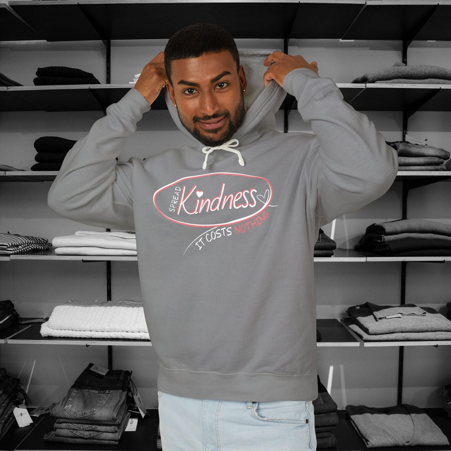 Spread positivity with our  Person Behind Me Hoodie. The message 'Kindness Costs Nothing' reminds us of life's simple truths. Made with soft Comfort Colors fabric, this cozy hoodie combines style, comfort, and a powerful message. Inspire kindness wherever you go."