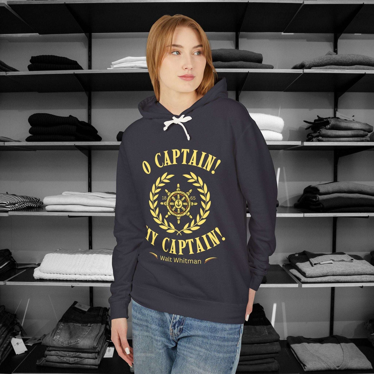 Honor the legacy of Walt Whitman's "O Captain! My Captain!" with this beautifully crafted Poetry Clothing hoodie. Inspired by the timeless elegy for Abraham Lincoln.