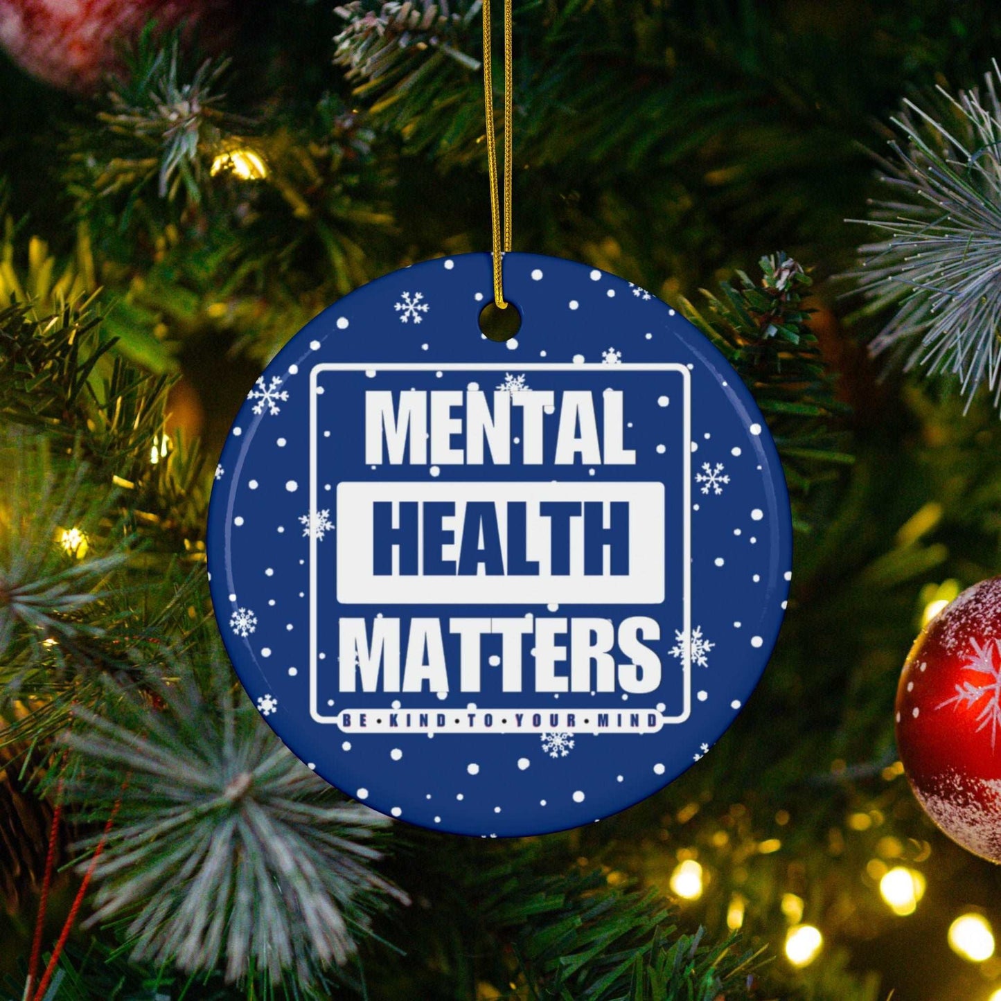 Celebrate the season while you spread important messages with this Mental Health Matters Holiday Ceramic Christmas Ornaments. Lovingly designed by Heartfelt Hoodies.