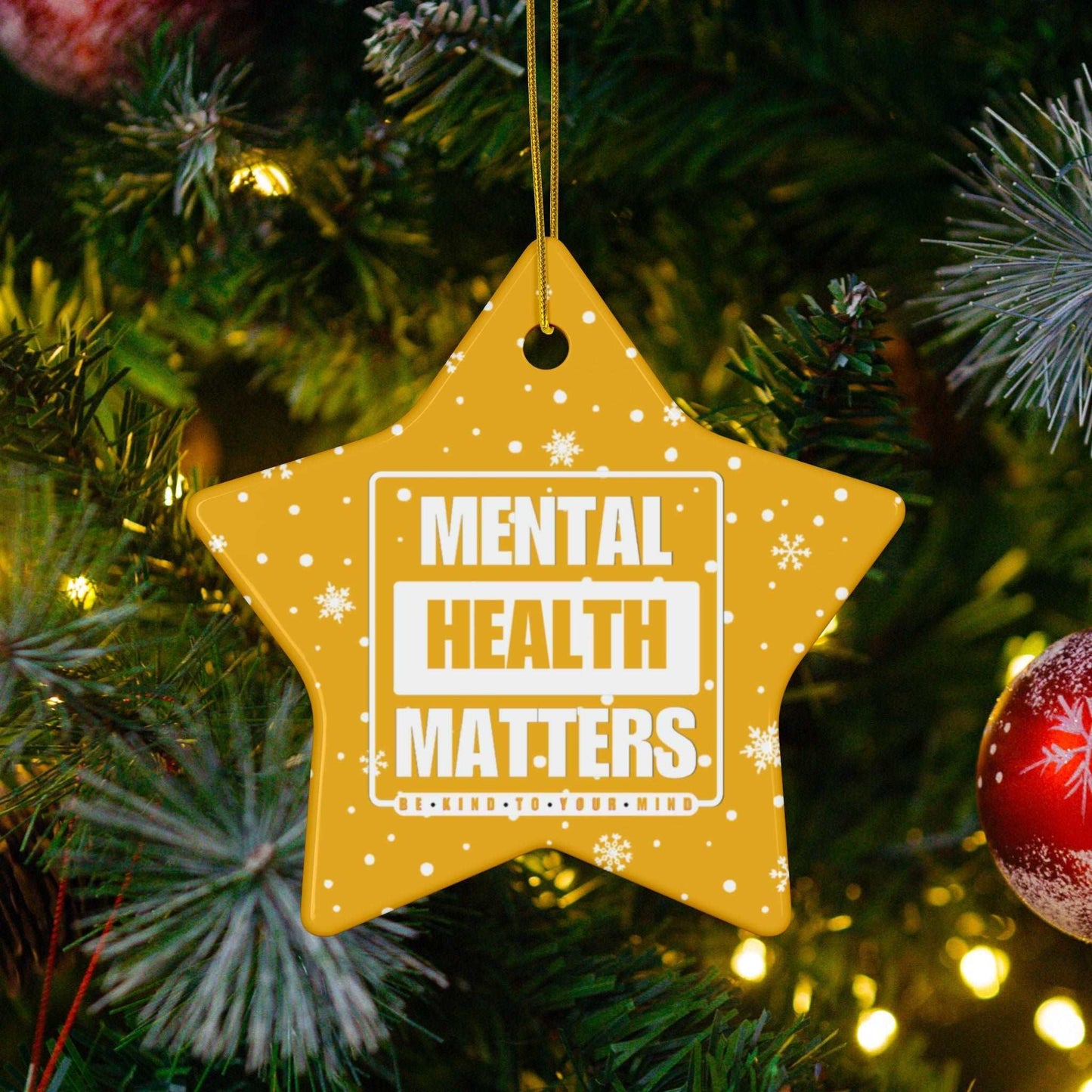 Celebrate the season while you spread important messages with this Mental Health Matters Holiday Ceramic Christmas Ornaments. Lovingly designed by Heartfelt Hoodies.