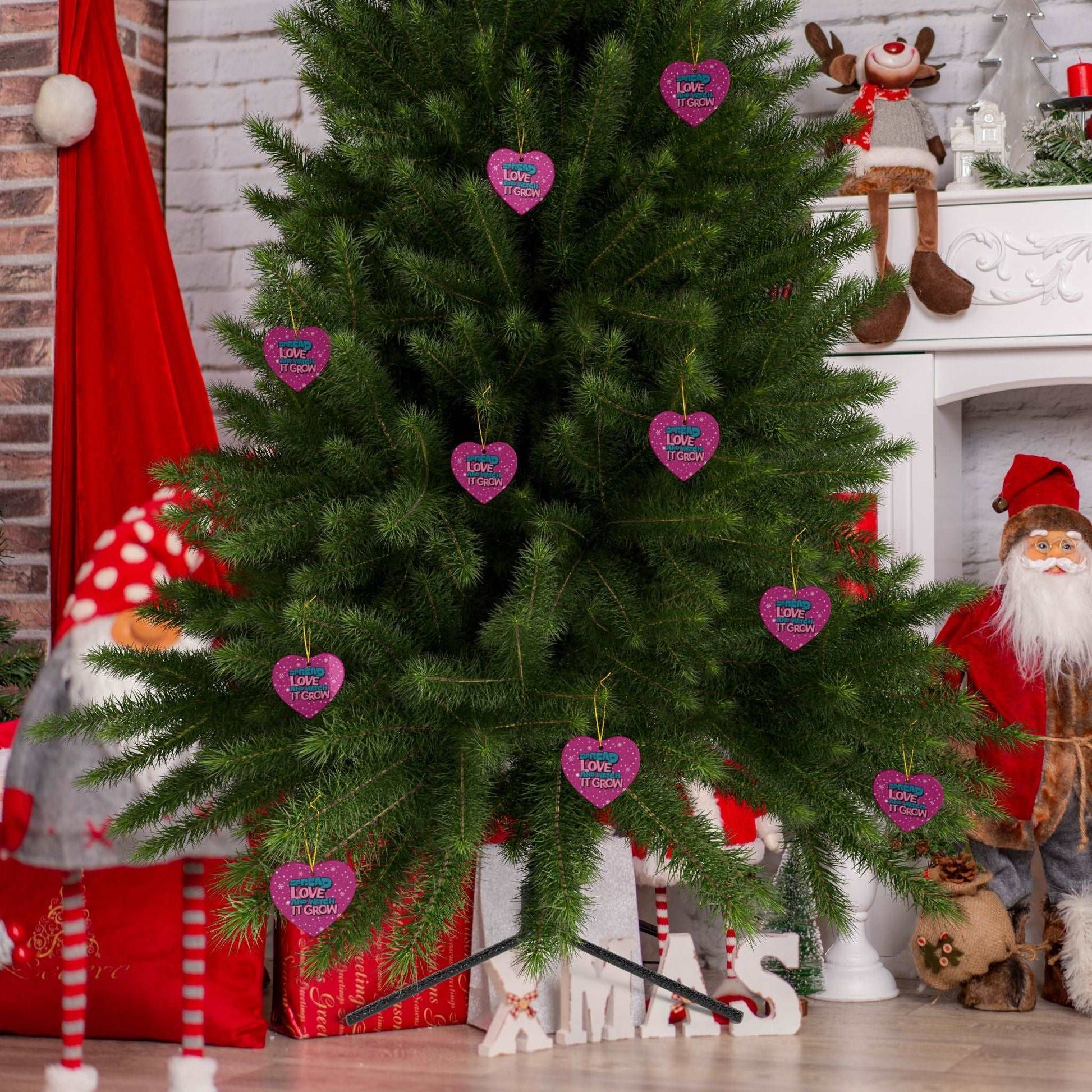 Transform Christmas trees into a beautiful beacon of growing love with Heartfelt Hoodies and these premium ceramic Christmas ornaments Spread Love and Watch it Grow.