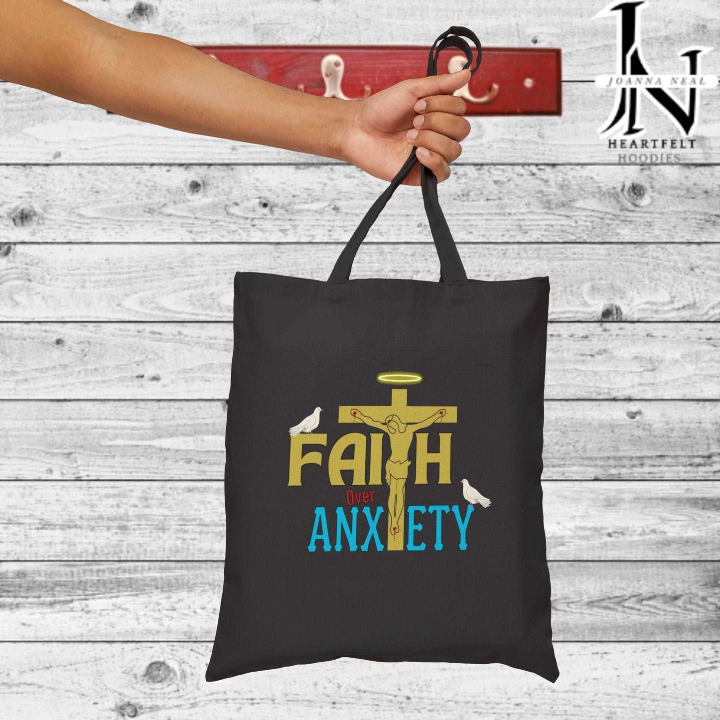 Carry your faith and a powerful reminder of God's peace with our premium "Faith Over Anxiety" cotton canvas Christian tote bag. Beautifully designed Christian tote. 