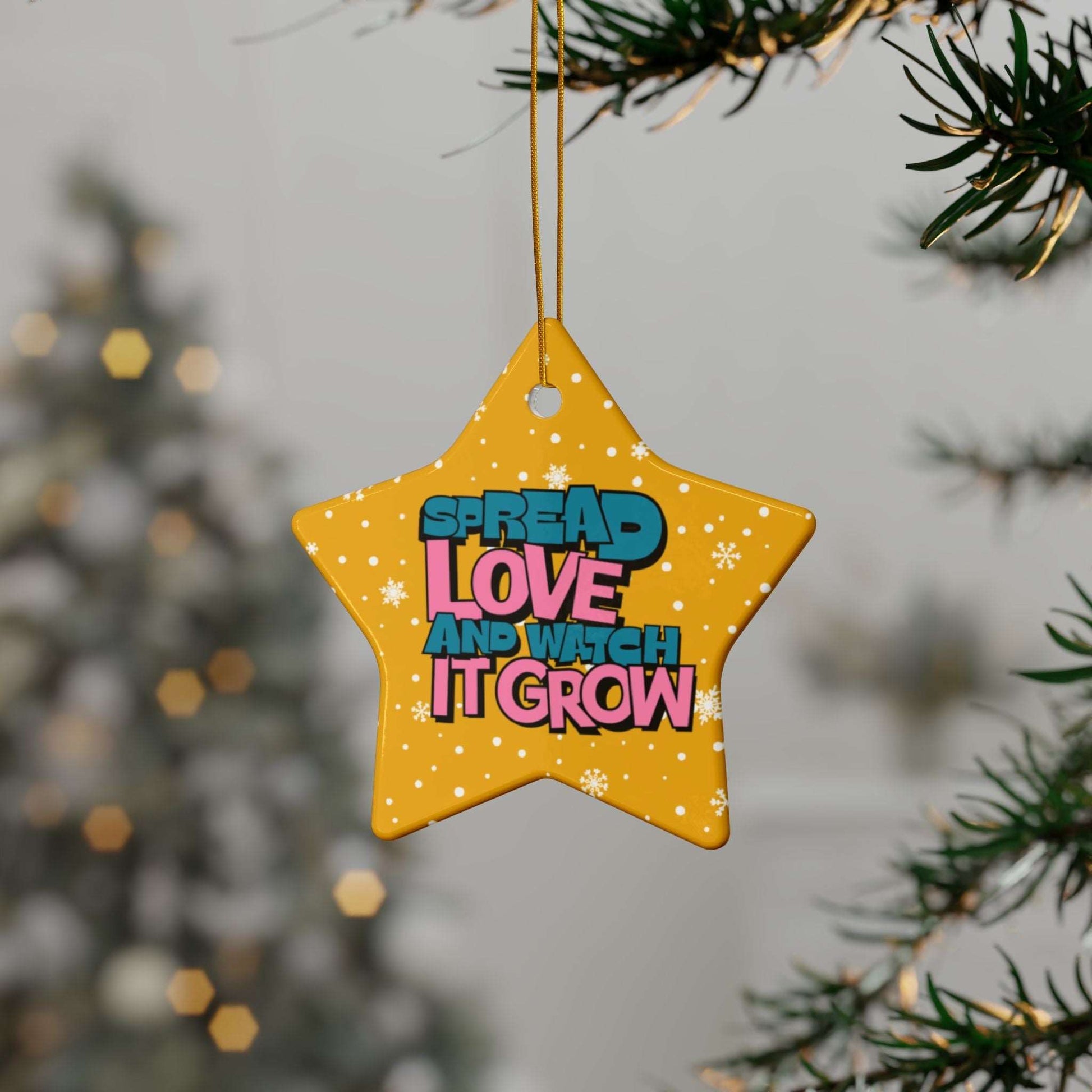 Transform Christmas trees into a beautiful beacon of growing love with Heartfelt Hoodies and these premium ceramic Christmas ornaments Spread Love and Watch it Grow.