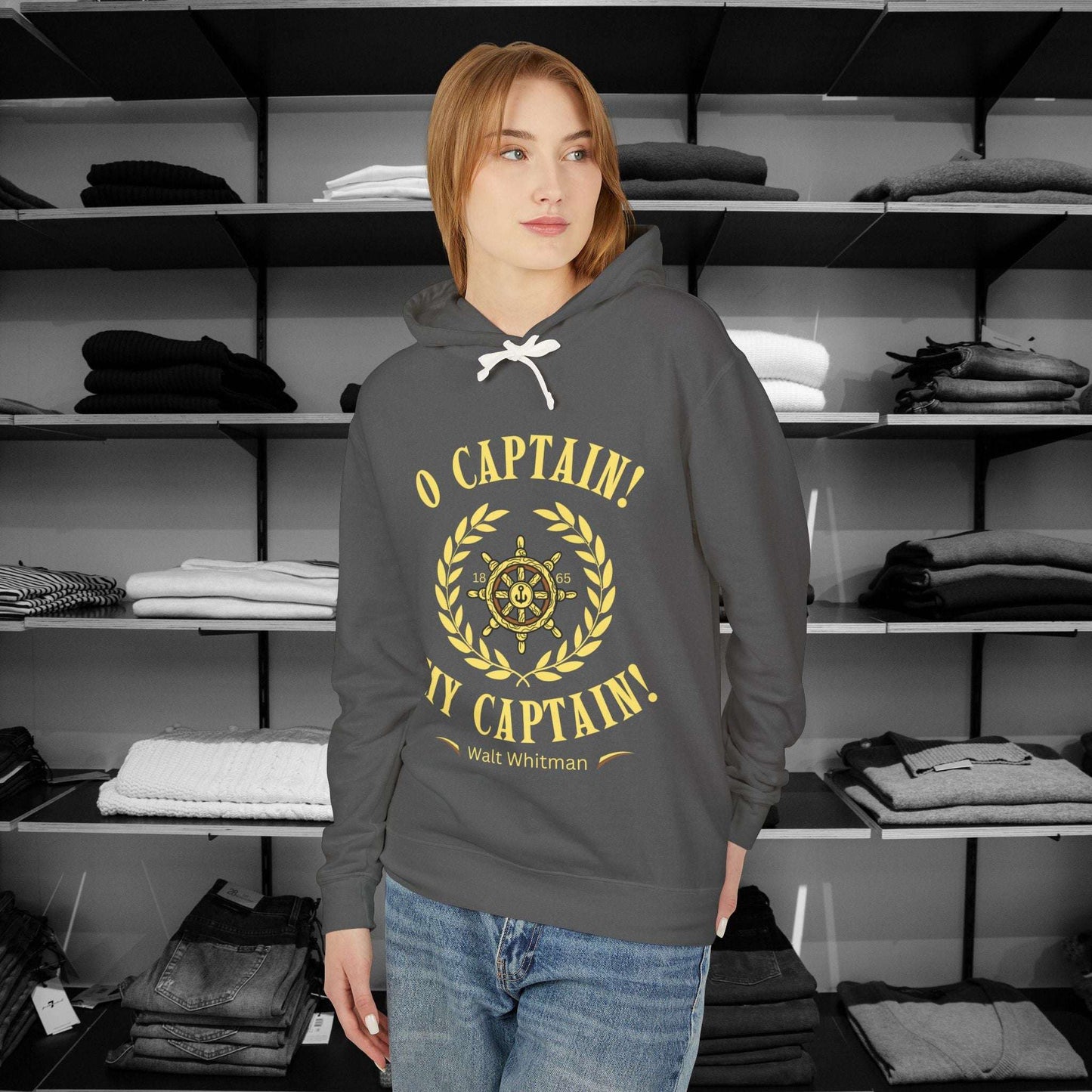 Honor the legacy of Walt Whitman's "O Captain! My Captain!" with this beautifully crafted Poetry Clothing hoodie. Inspired by the timeless elegy for Abraham Lincoln.