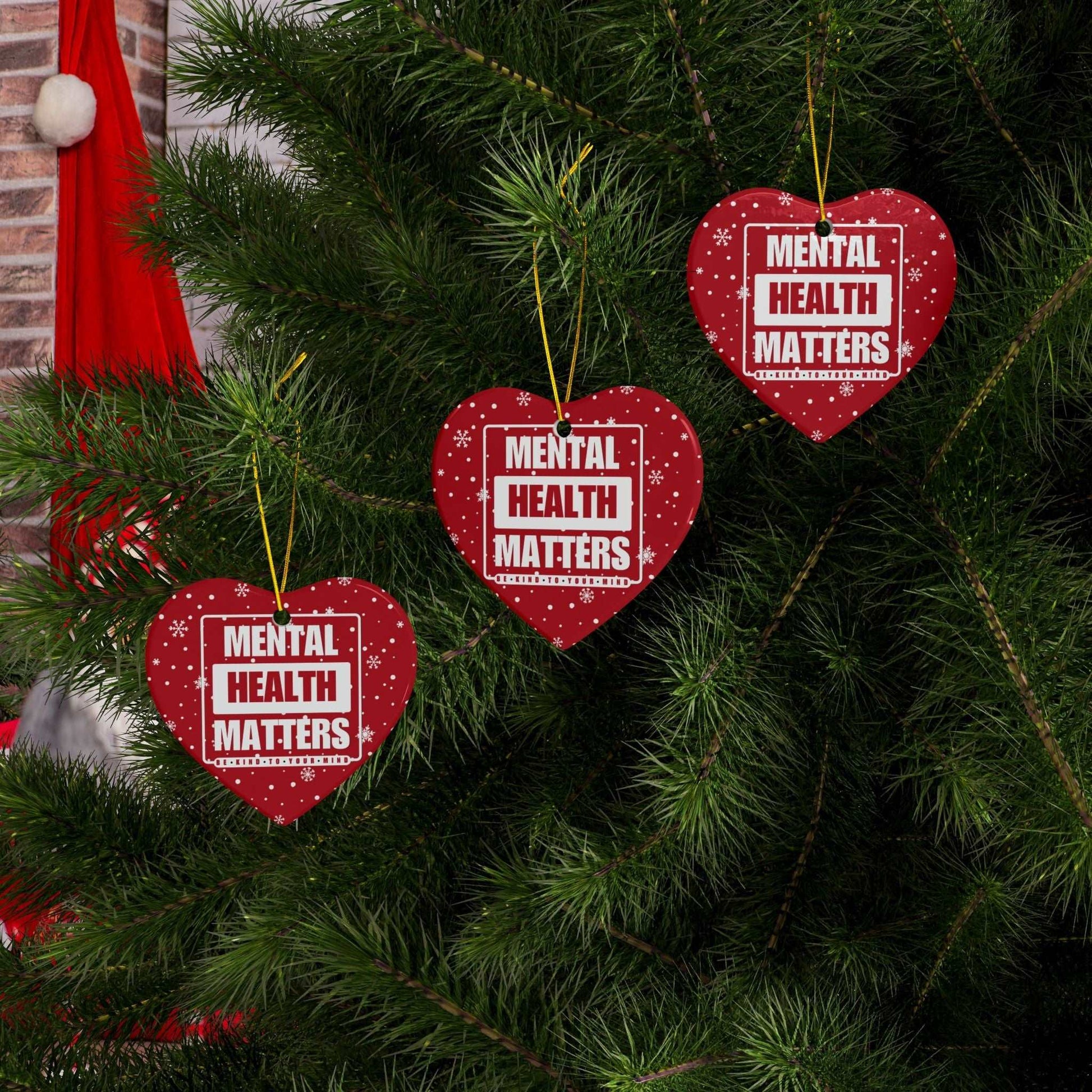 Celebrate the season while you spread important messages with this Mental Health Matters Holiday Ceramic Christmas Ornaments. Lovingly designed by Heartfelt Hoodies.