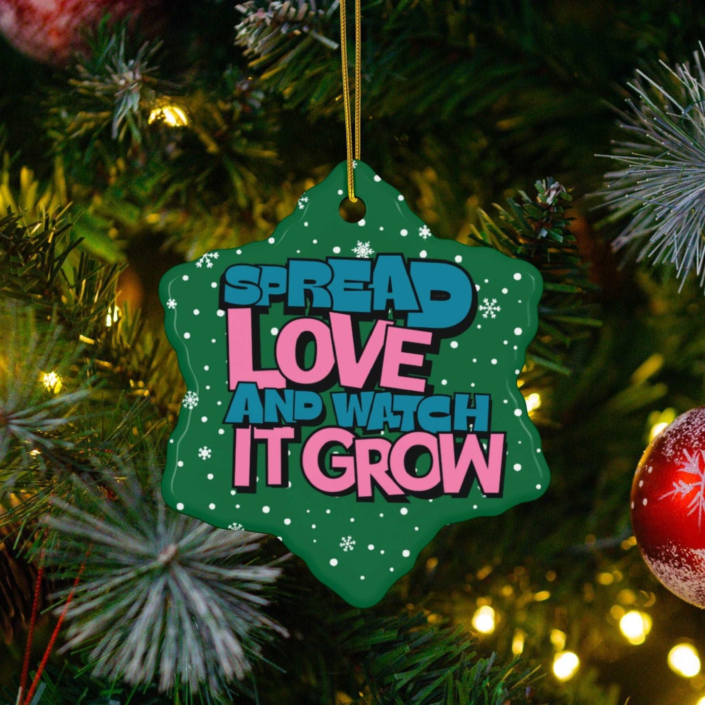 Transform Christmas trees into a beautiful beacon of growing love with Heartfelt Hoodies and these premium ceramic Christmas ornaments Spread Love and Watch it Grow.