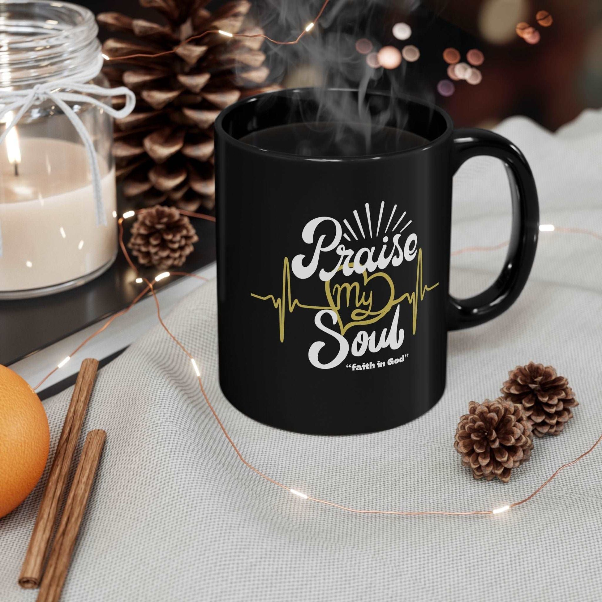 Drink your church gavering morning coffee with love and encouragement with our "Praise My Soul" Christian ceramic coffee mug. 