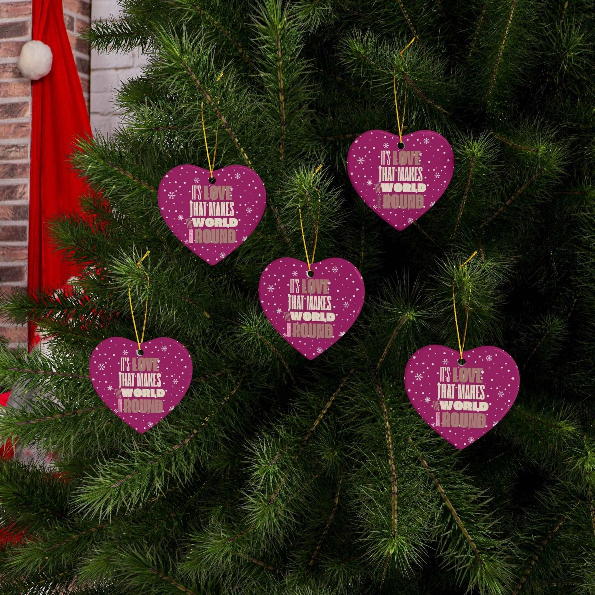 ransform your Christmas tree into a beacon of hope and love at Heartfelt Hoodies & These premium ceramic Christmas ornaments It's Love That Makes The World Go Round