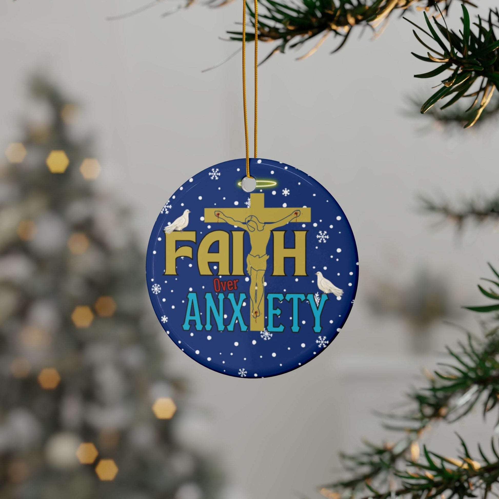 "Faith Over Anxiety" Ceramic Christmas Ornaments| Christian Tree Ornaments