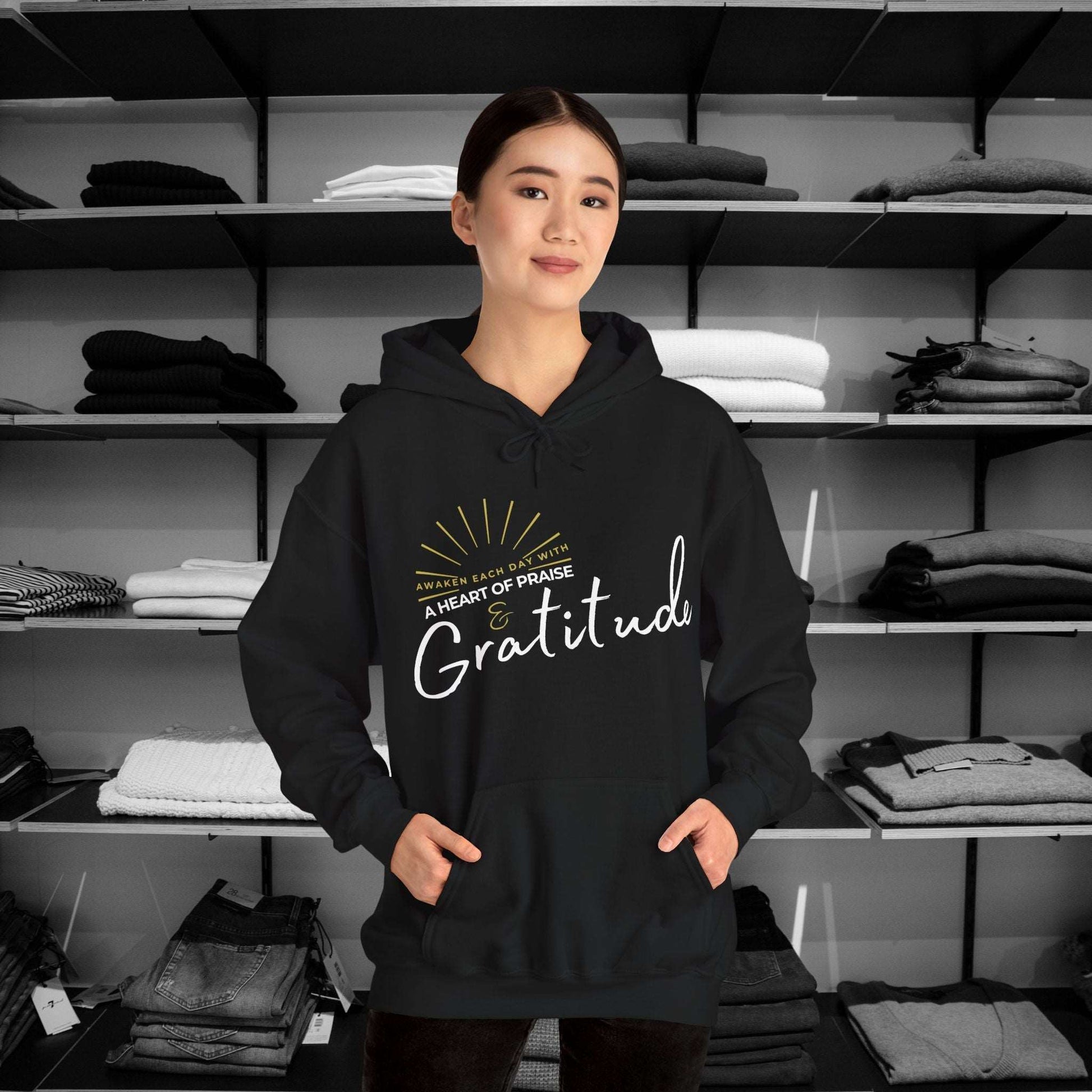 Start the day with a spirit of gratitude in these beautifully designed Christian hoodies by Heartfelt Hoodies. Philippians 4:6 based design. Perfect for Thanksgiving