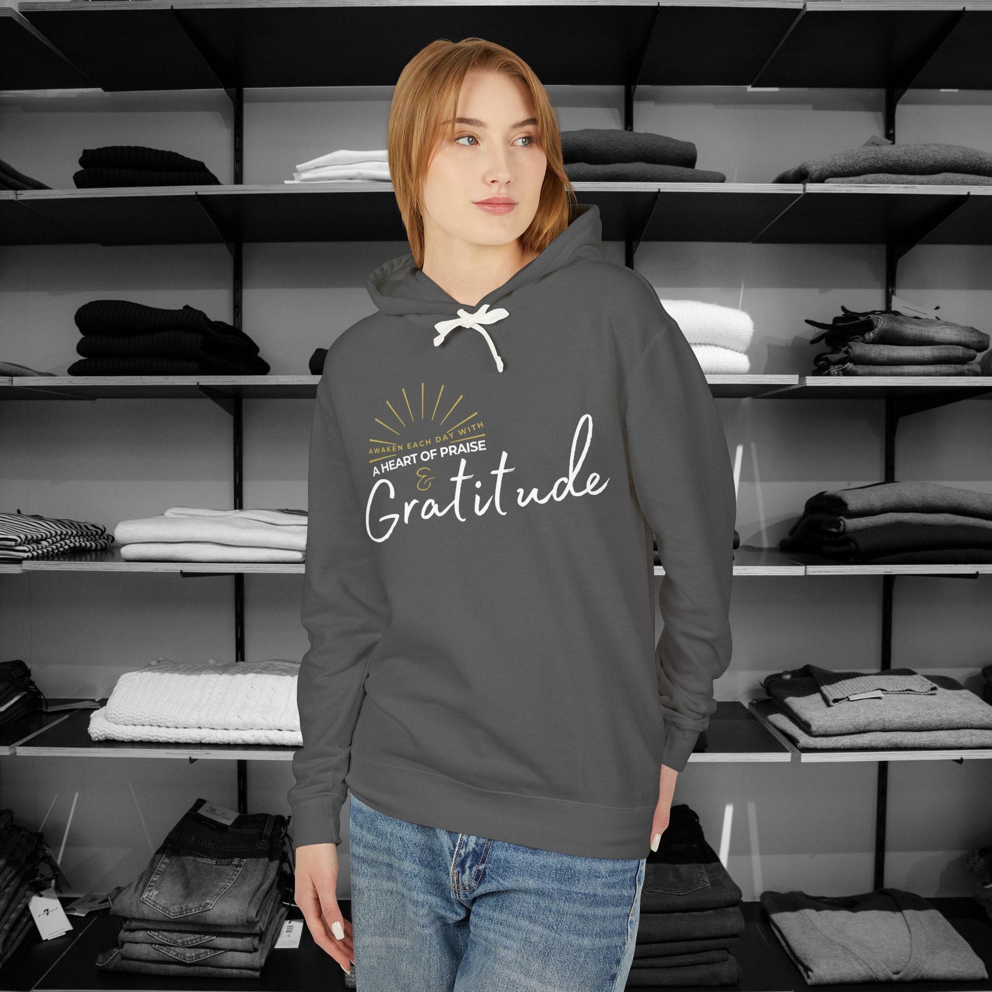 Start each day with a spirit of gratitude in this beautifully designed Comfort Colors hoodie from Heartfelt Hoodies.  Click here ⬆ to shop all our Christian hoodies.