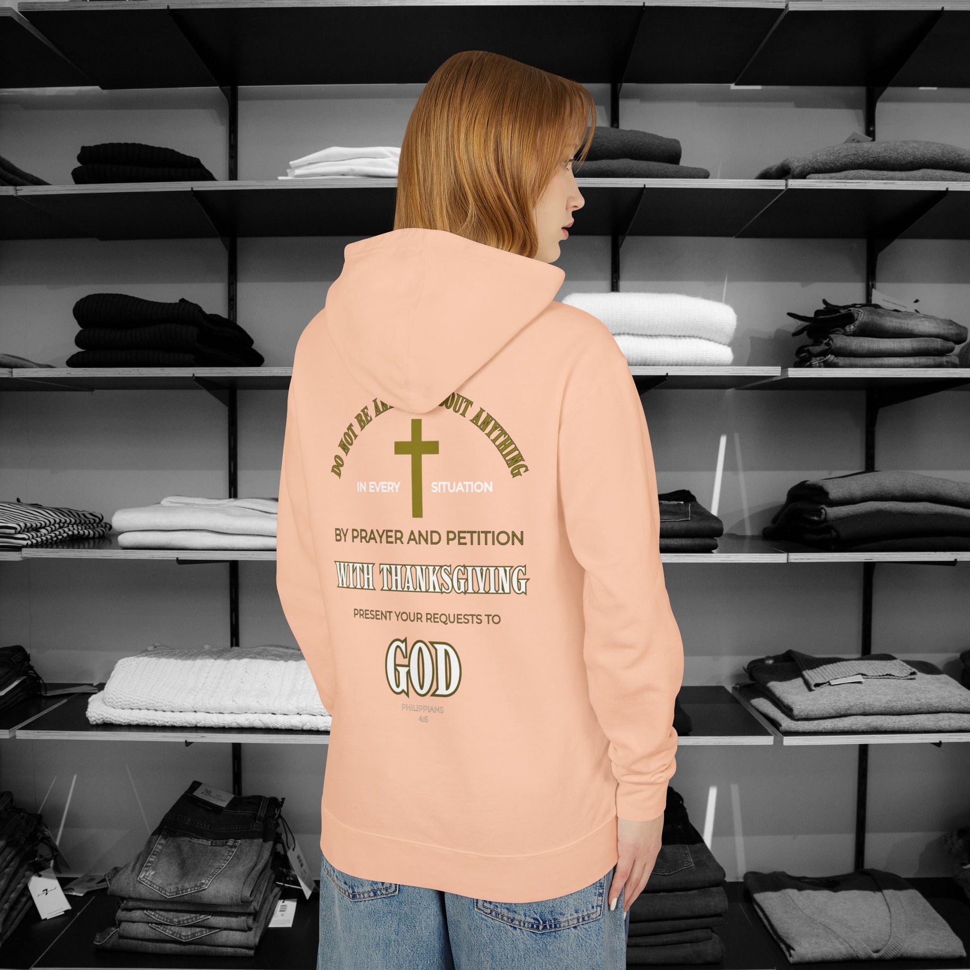 Start each day with a spirit of gratitude in this beautifully designed Comfort Colors hoodie from Heartfelt Hoodies.  Click here ⬆ to shop all our Christian hoodies.