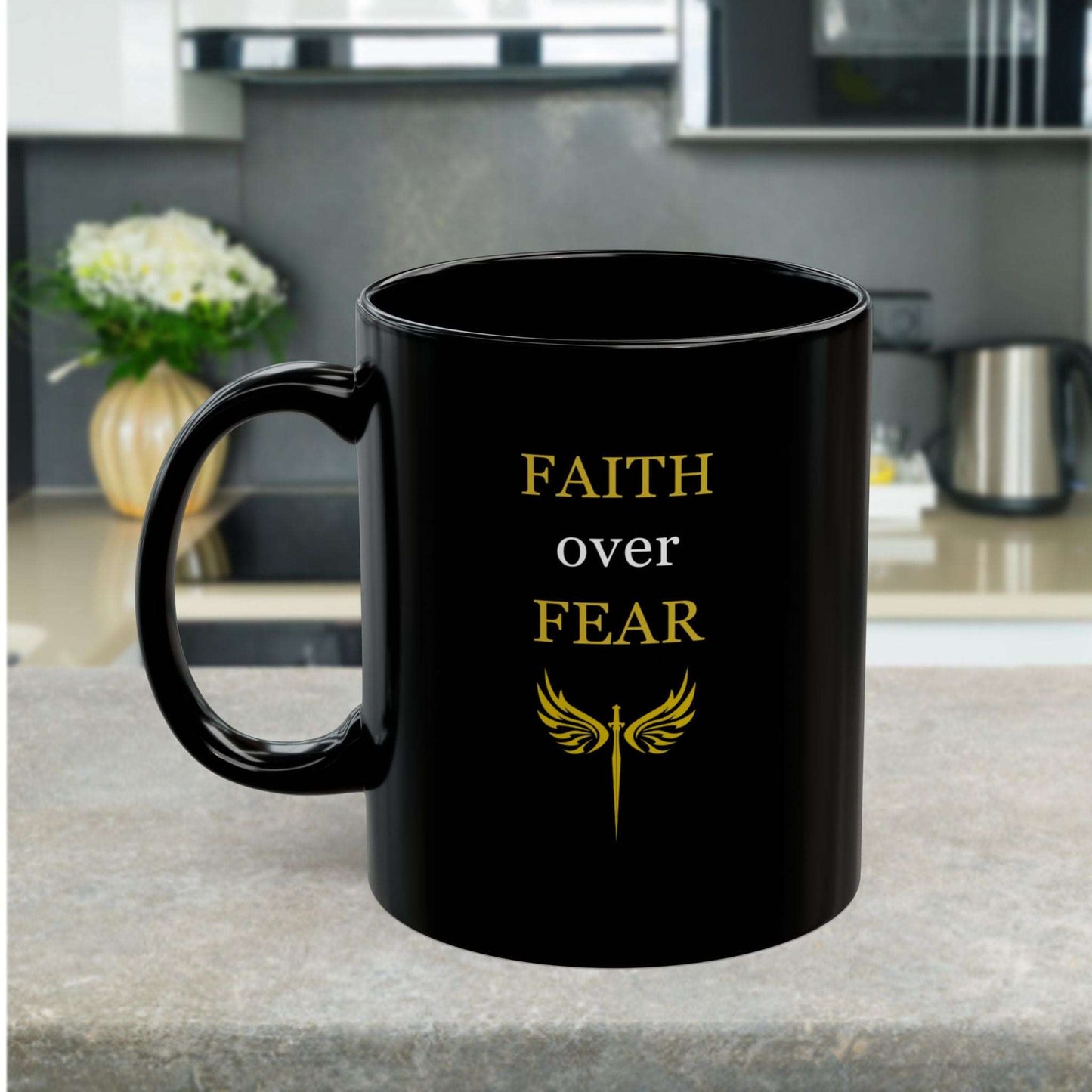 Drink your Sunday church gathering morning coffee with love and encouragement with our 11oz Accent mug "Cast All Your Worries on Him"  Christian ceramic coffee mug. 