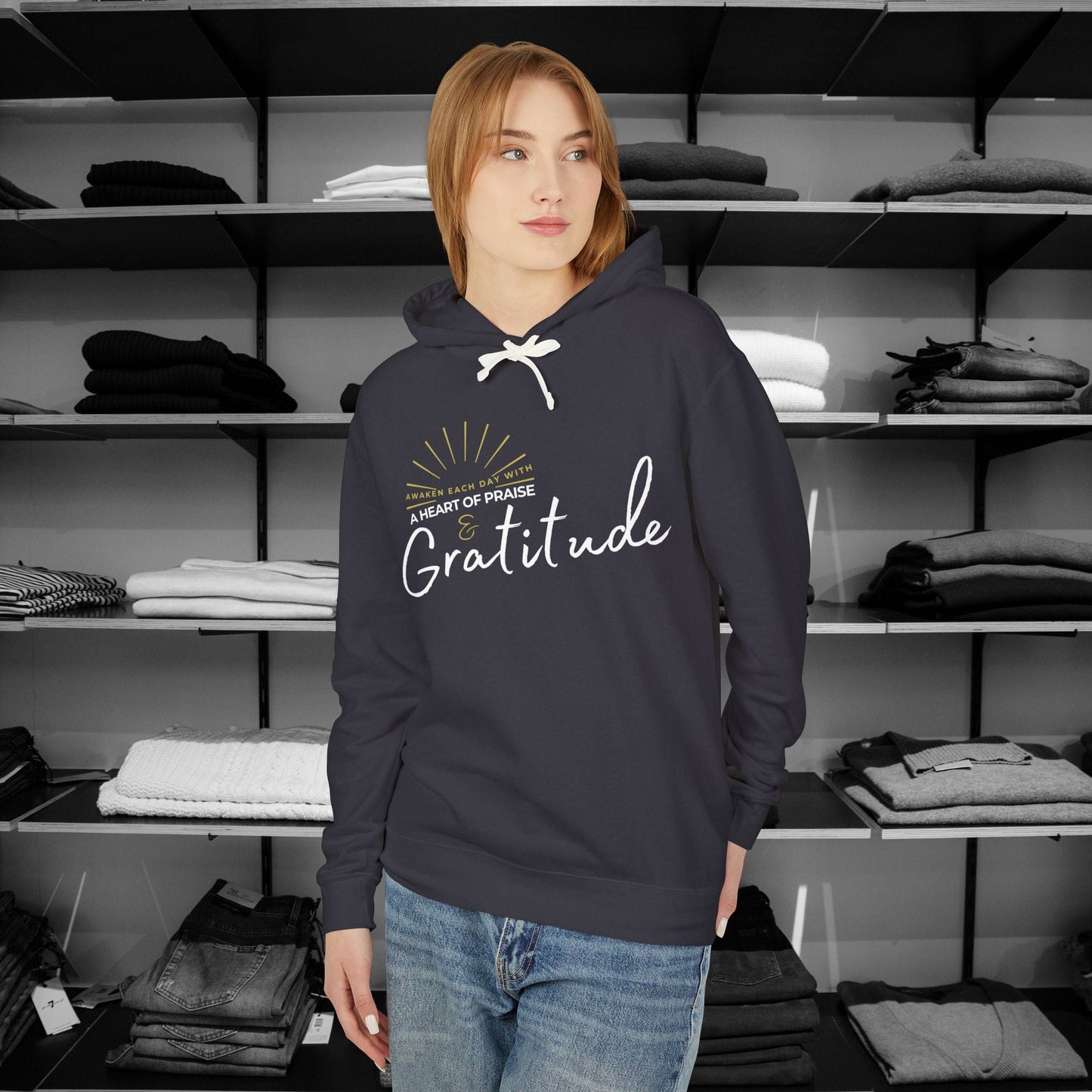 Start each day with a spirit of gratitude in this beautifully designed Comfort Colors hoodie from Heartfelt Hoodies.  Click here ⬆ to shop all our Christian hoodies.